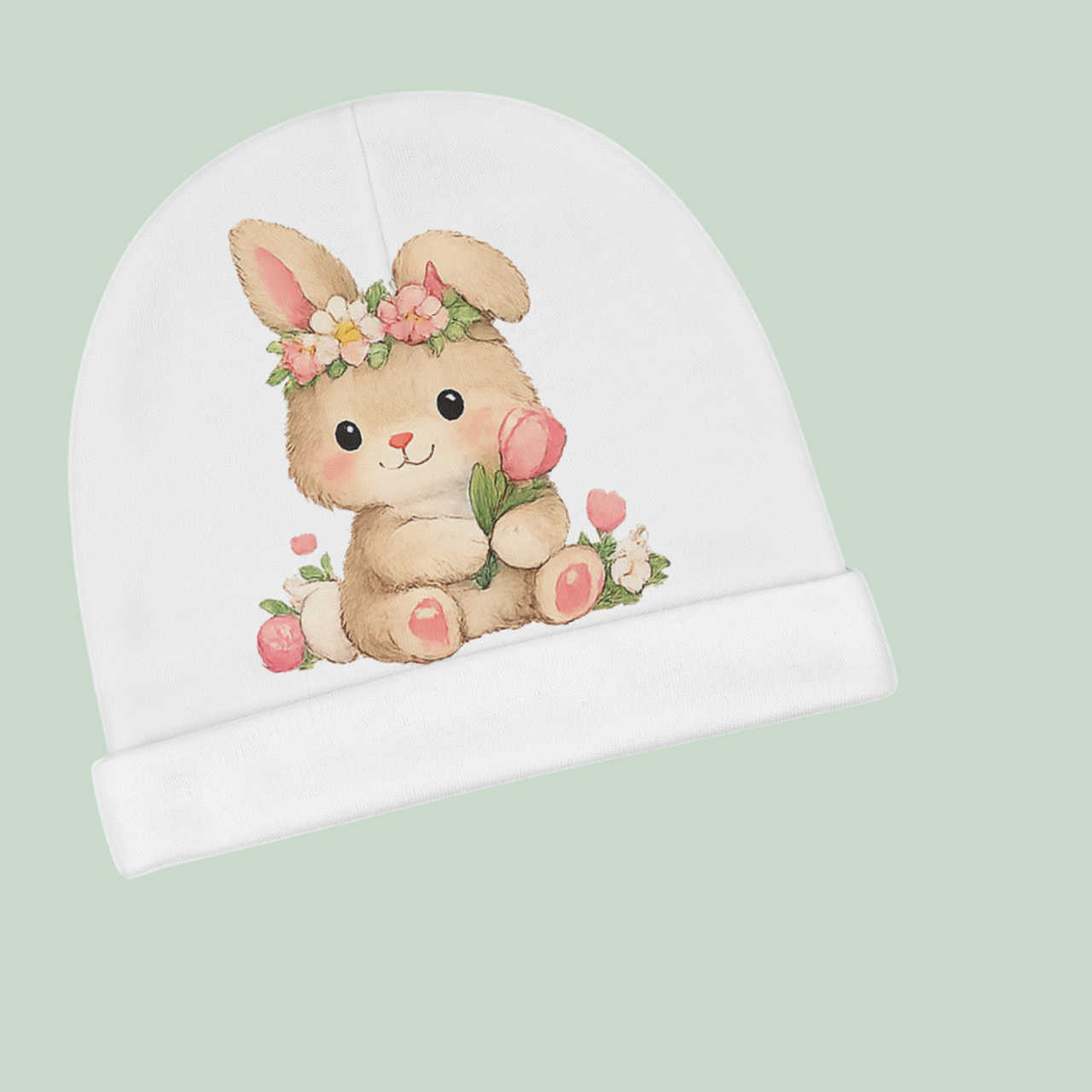 Baby Beanie — Floral Bunny Newborn Hat product thumbnail image