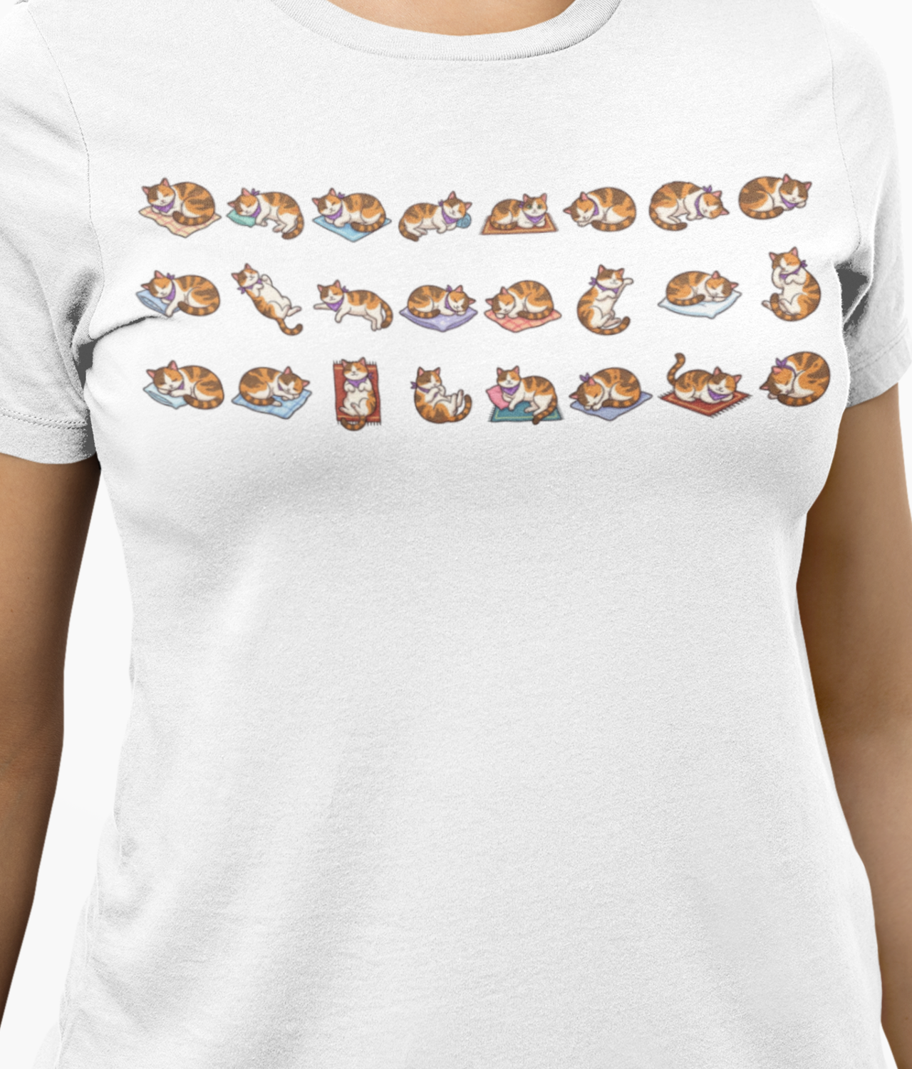 Samantha Mae Calico Cat Naps Pattern | Comfort Colors Unisex T-Shirt | Cute Cat Lovers | Tiny Pets Graphic Art Tee