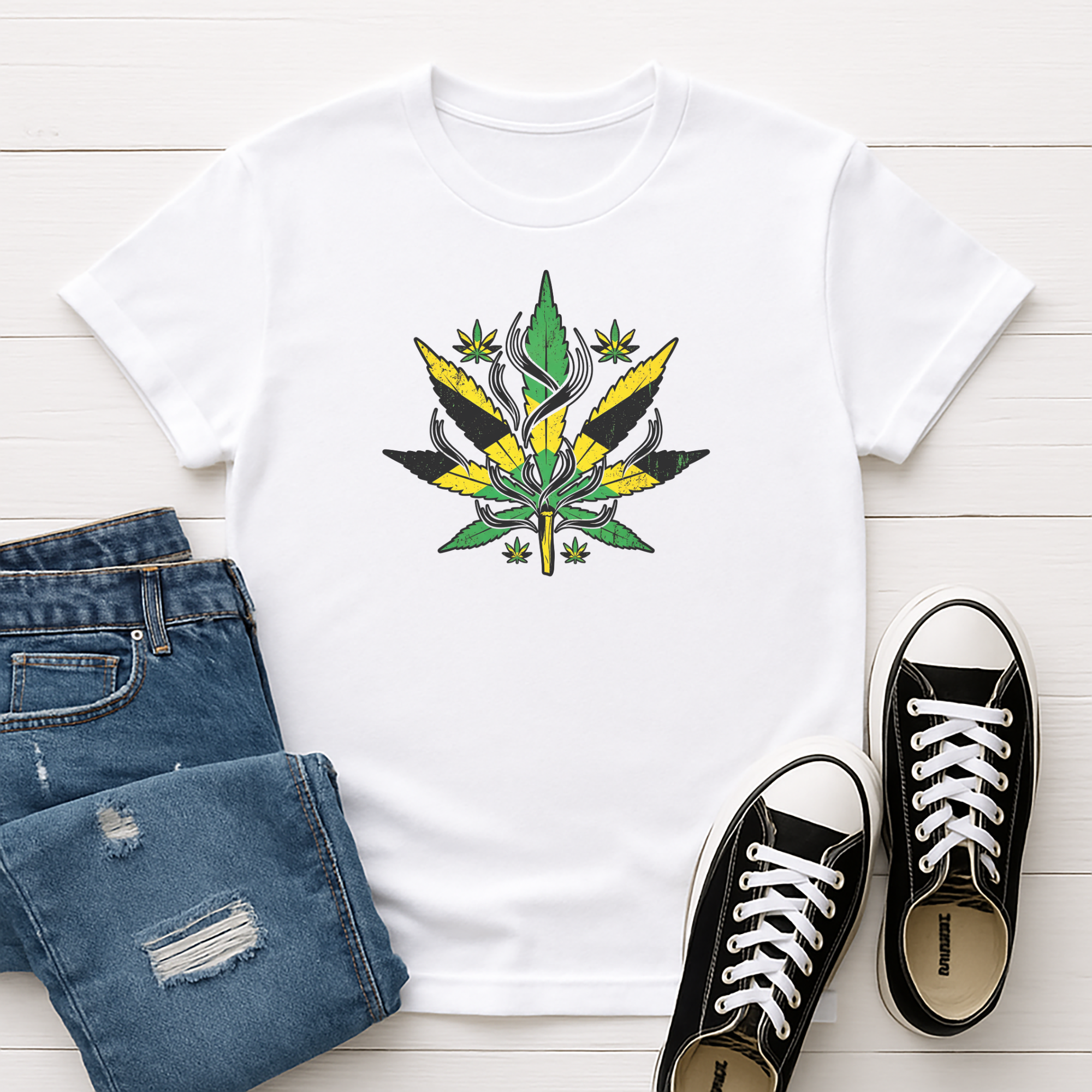 Jamaican Flag Cannabis Leaf Tee