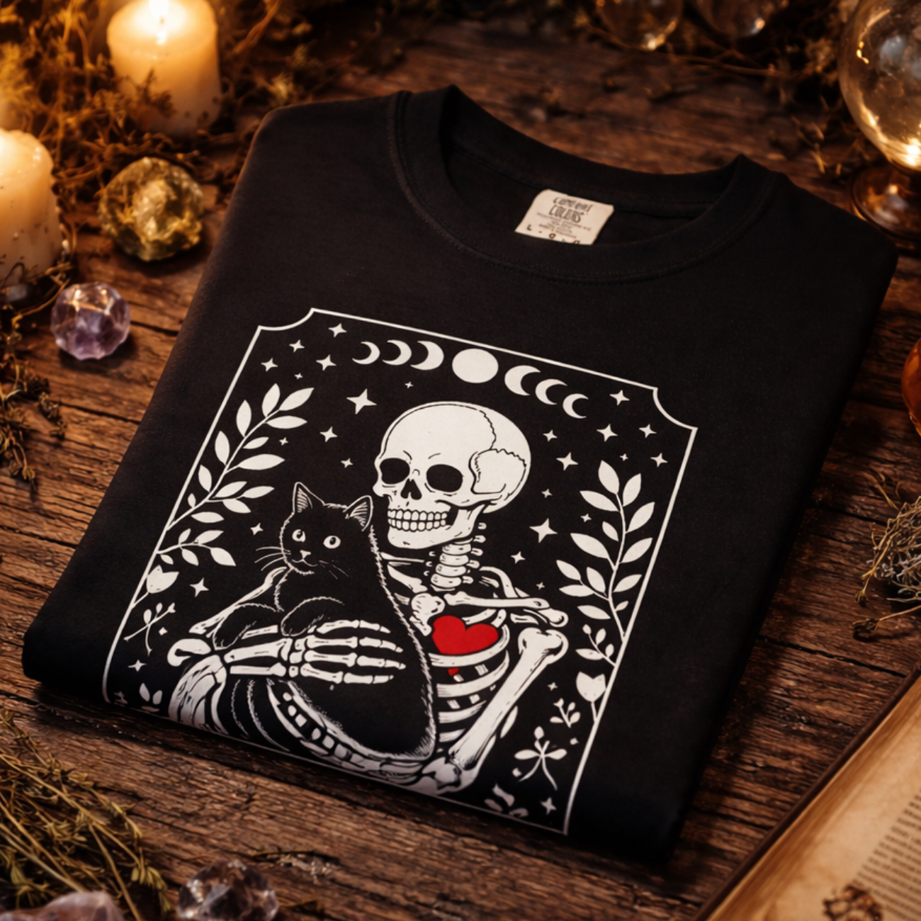 Skeleton &amp; Cat Tarot Tee — "The Cat Lover" Graphic T‑Shirt product thumbnail image