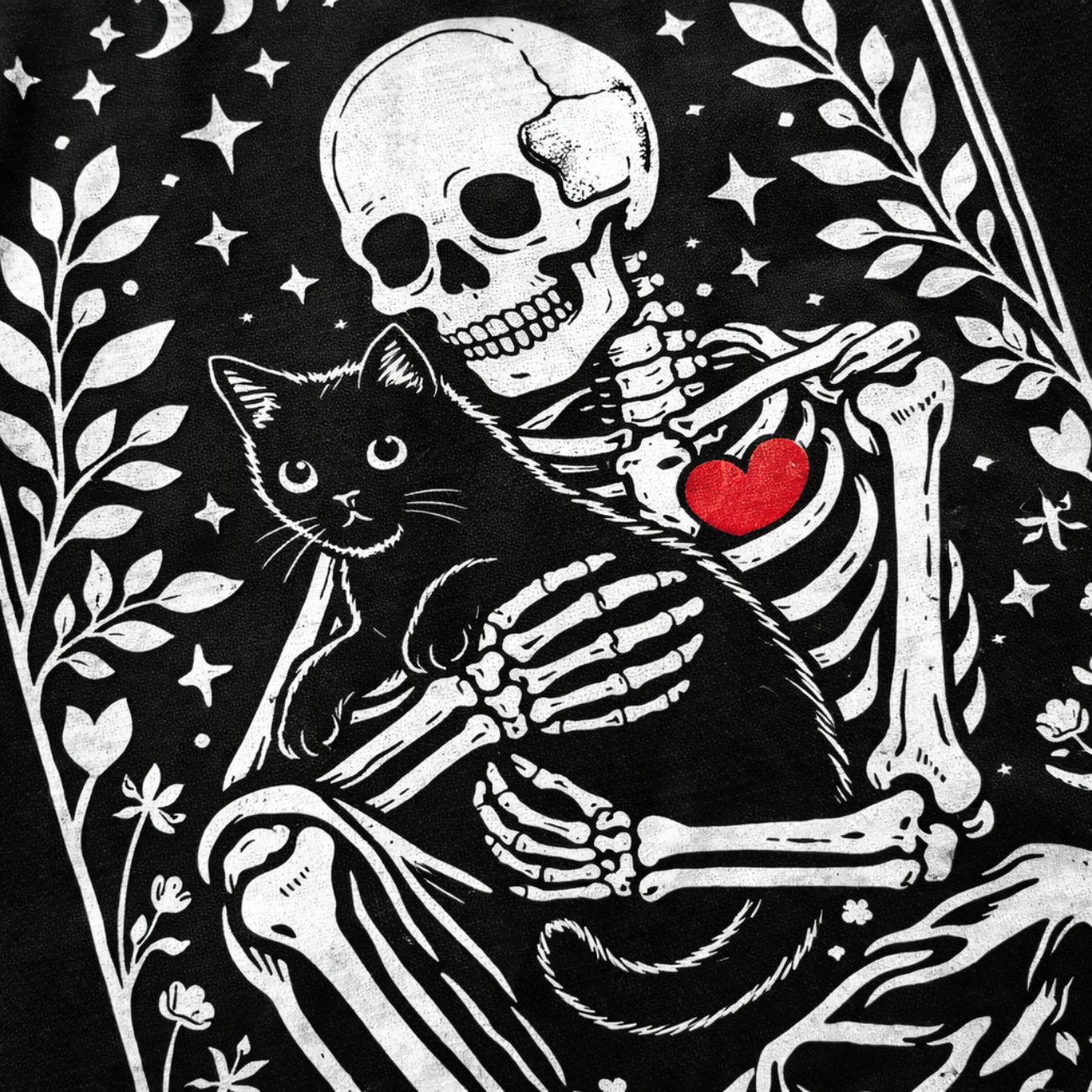 Skeleton & Cat Tarot Tee — "The Cat Lover" Graphic T‑Shirt product thumbnail image Skeleton & Cat Tarot Tee — "The Cat Lover" Graphic T‑Shirt product thumbnail image
