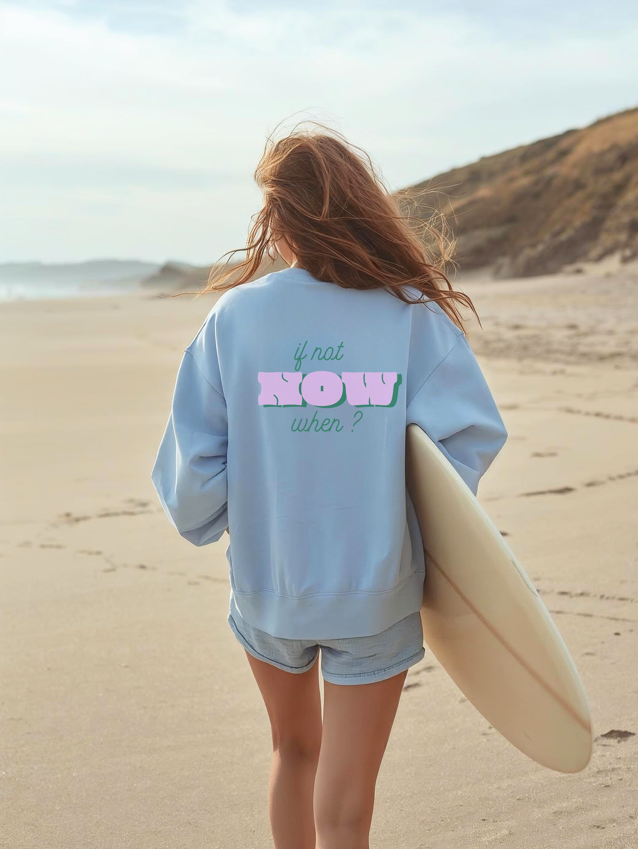 If Not Now when? Just Do It Sweatshirt | Minimal Script Logo, White Crewneck product thumbnail image If Not Now when? Just Do It Sweatshirt | Minimal Script Logo, White Crewneck product thumbnail image