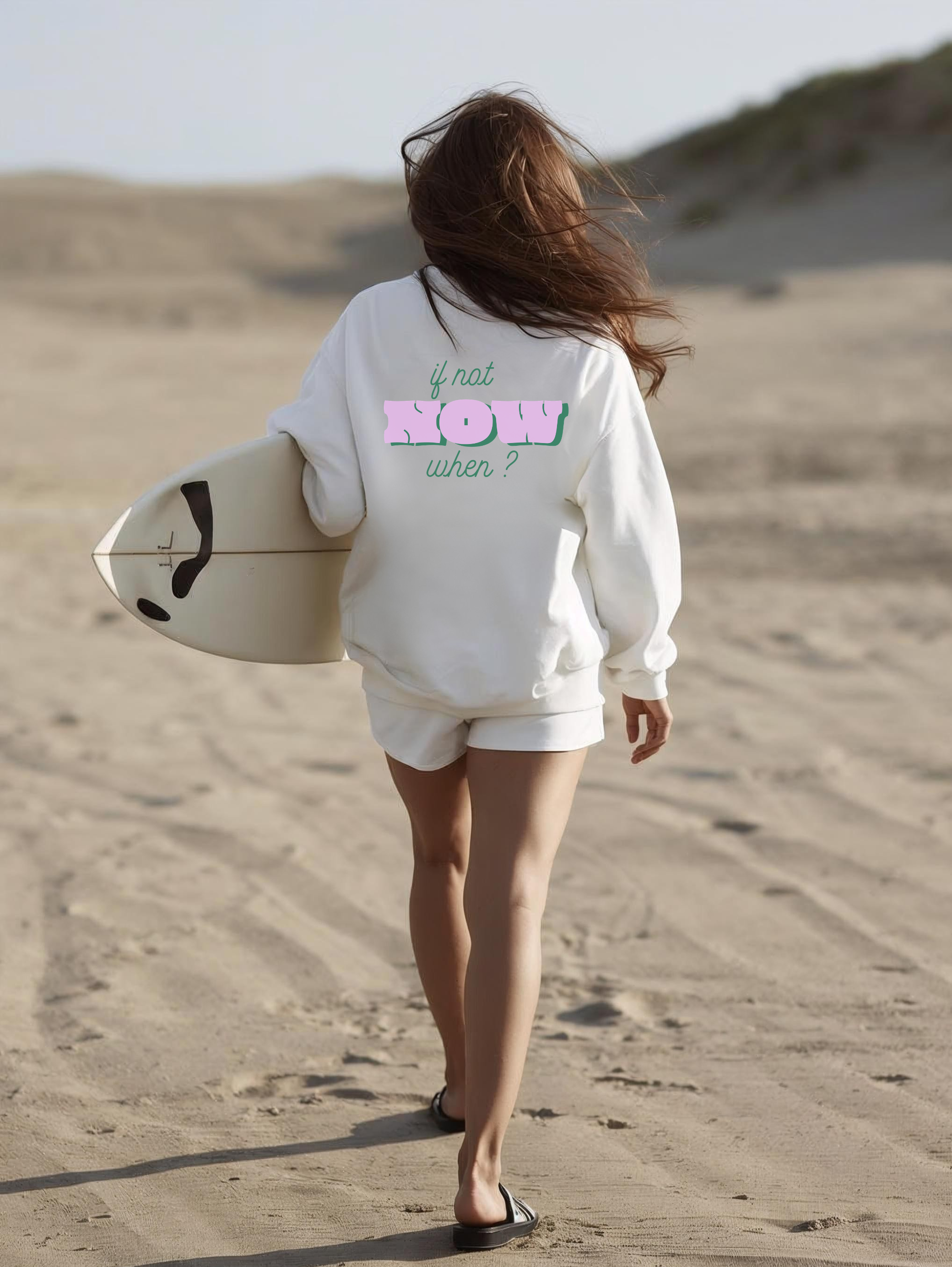 If Not Now when? Just Do It Sweatshirt | Minimal Script Logo, White Crewneck product thumbnail image If Not Now when? Just Do It Sweatshirt | Minimal Script Logo, White Crewneck product thumbnail image