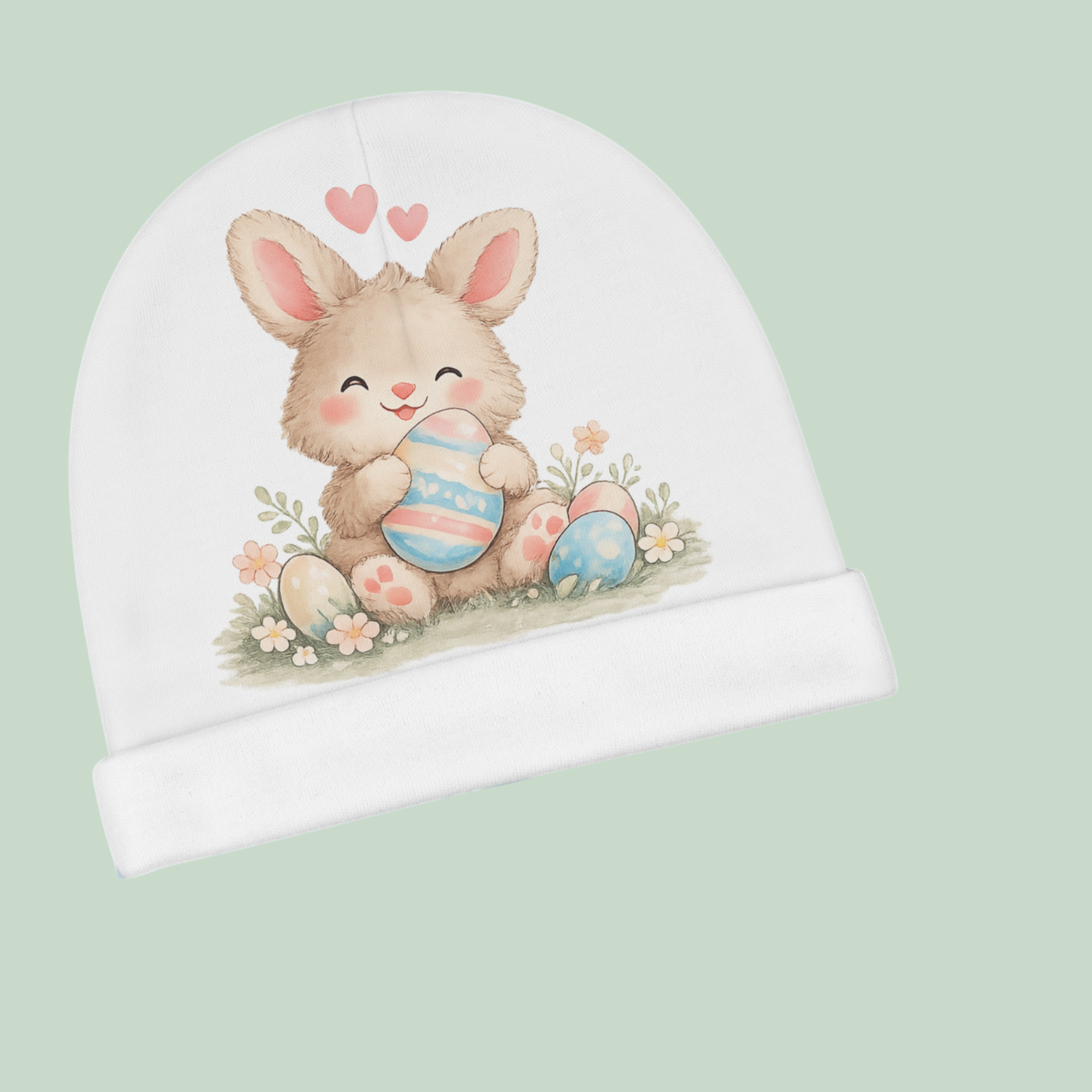 Easter Bunny Baby Beanie – Cute Pastel Bunny with Easter Eggs Newborn Hat product thumbnail image Easter Bunny Baby Beanie – Cute Pastel Bunny with Easter Eggs Newborn Hat product thumbnail image