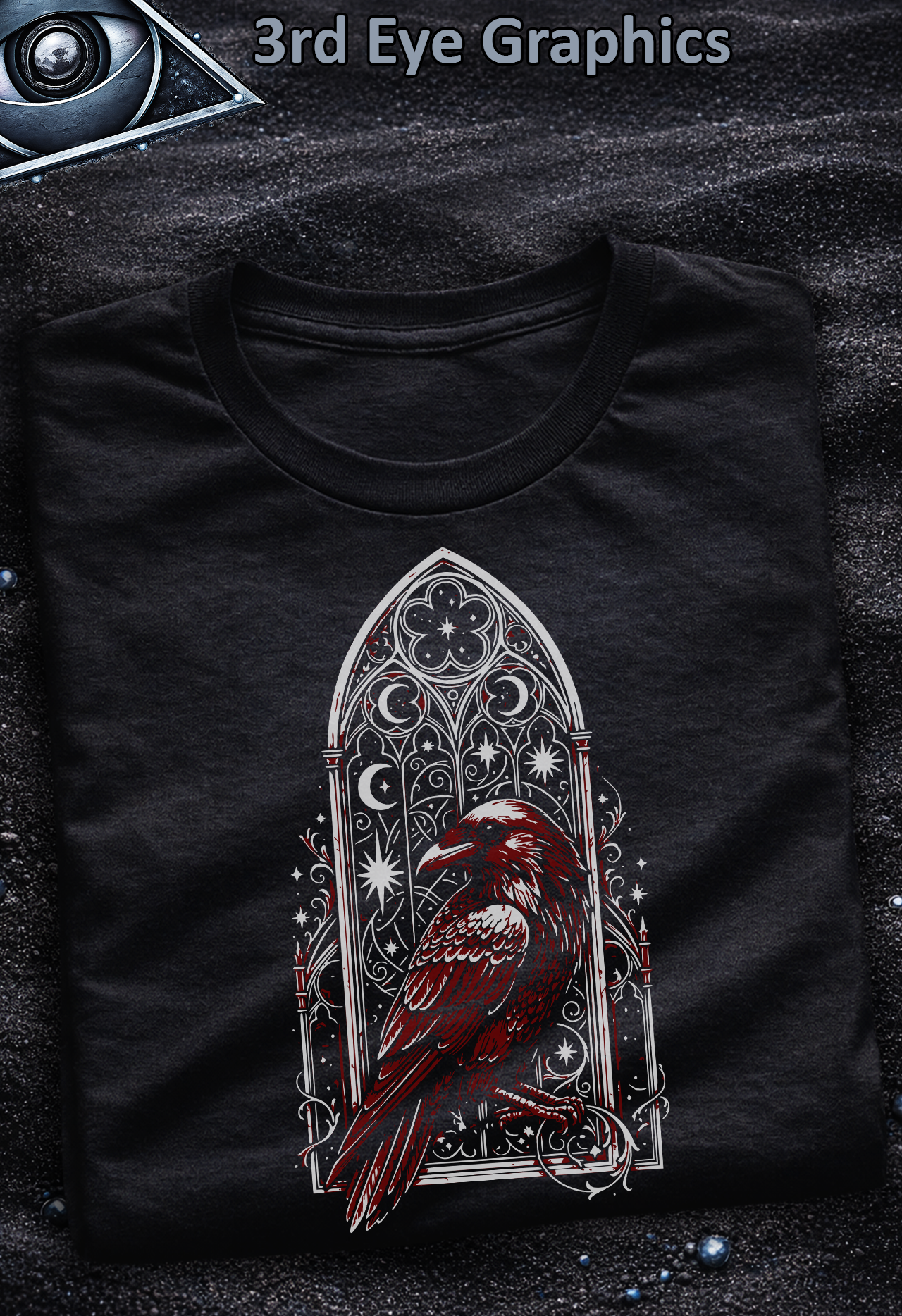Gothic Raven Victorian Window Occult Graphic T-Shirt // Front Print Red product thumbnail image Gothic Raven Victorian Window Occult Graphic T-Shirt // Front Print Red product thumbnail image
