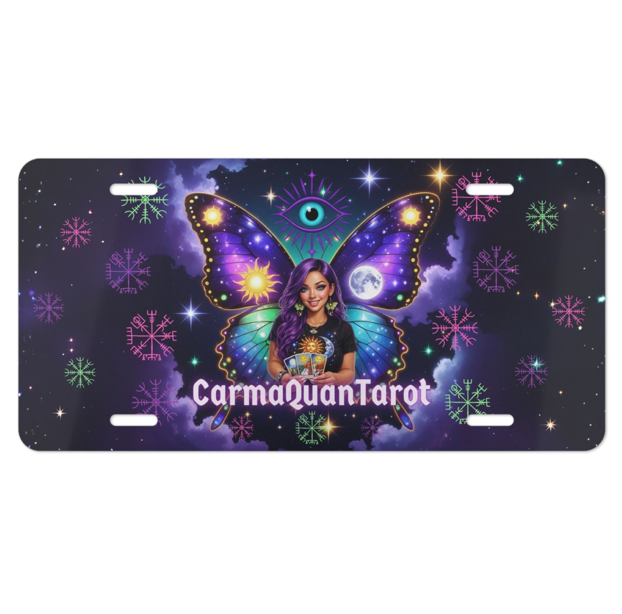 Mystic Butterfly Evil Eye Protection Vanity Plate — CarmaQuanTarot &amp; Hekate the Goddess of Magic, Guardian of Keys Pup License Plate product thumbnail image