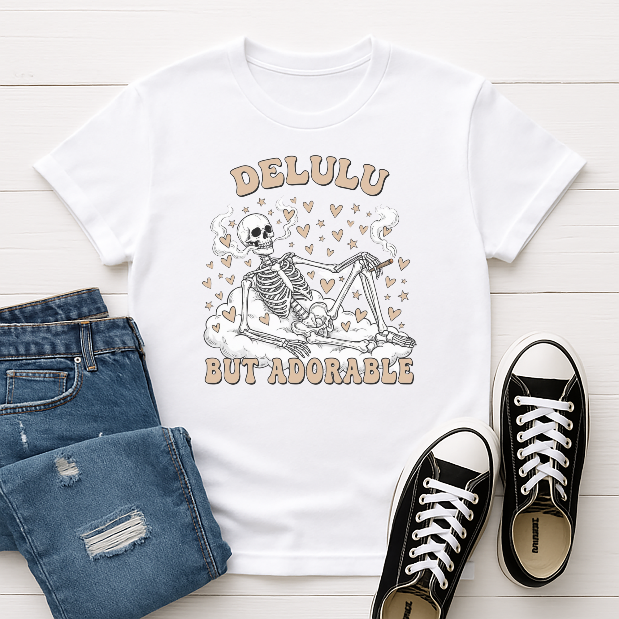 "Delulu But Adorable" Cannabis Tee product thumbnail image "Delulu But Adorable" Cannabis Tee product thumbnail image