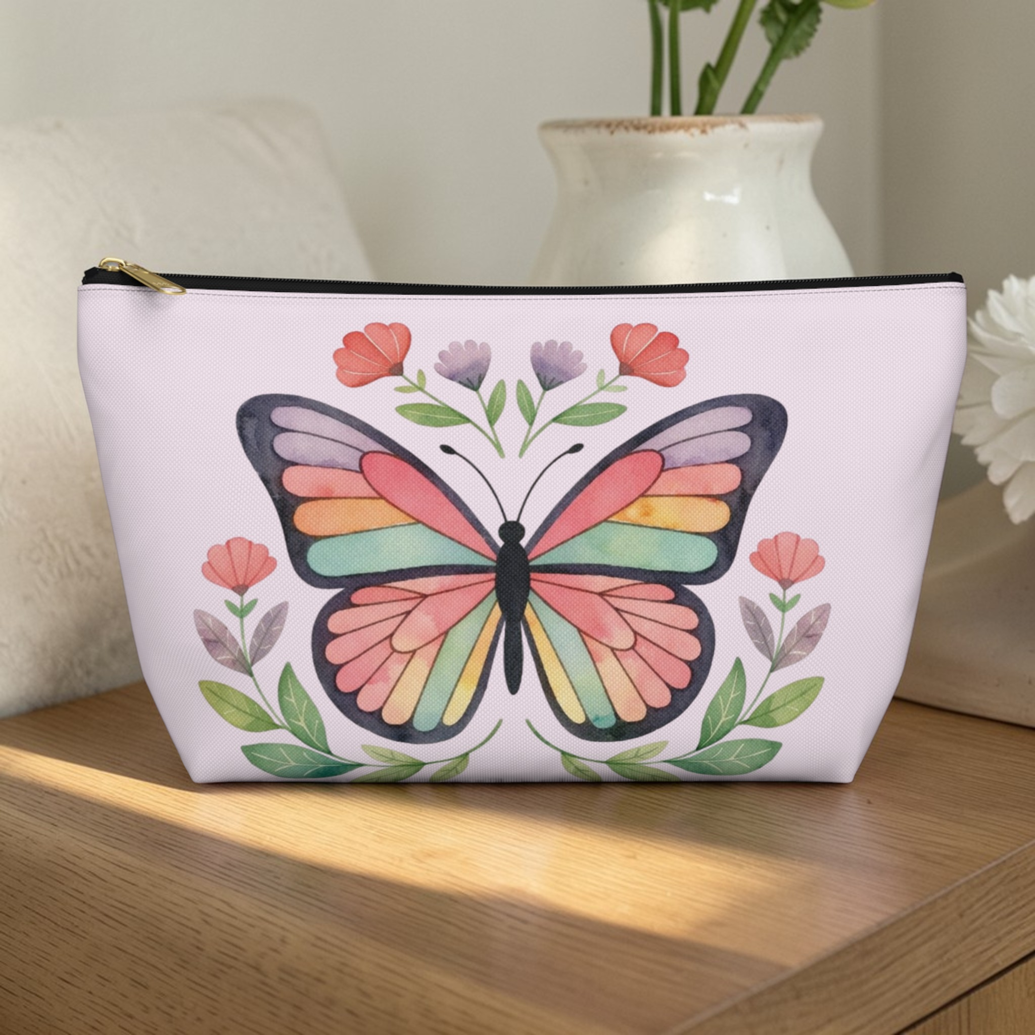 Butterfly Floral Accessory Pouch — Rainbow Butterfly Makeup Bag with T‑Bottom product thumbnail image