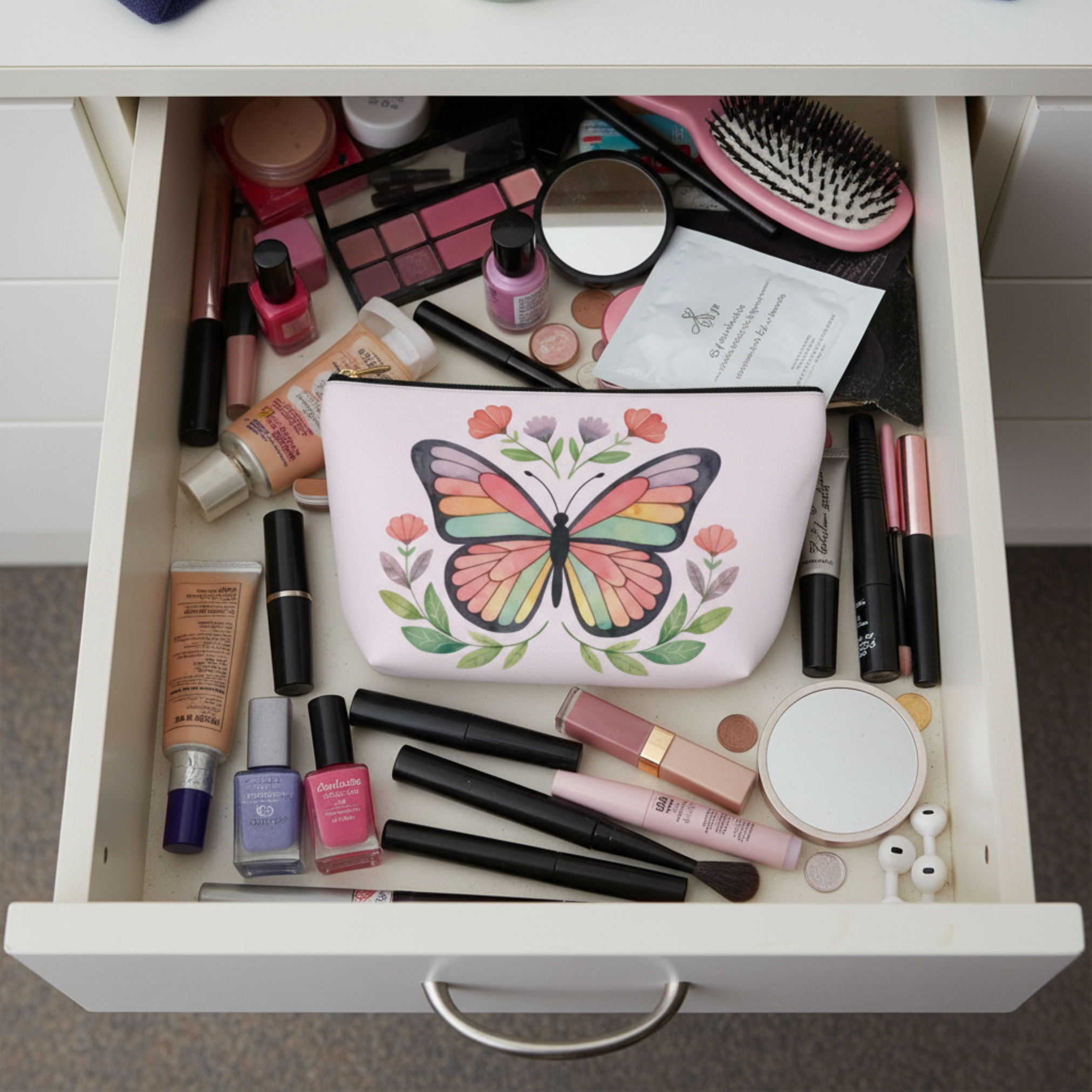 Butterfly Floral Accessory Pouch — Rainbow Butterfly Makeup Bag with T‑Bottom product thumbnail image Butterfly Floral Accessory Pouch — Rainbow Butterfly Makeup Bag with T‑Bottom product thumbnail image