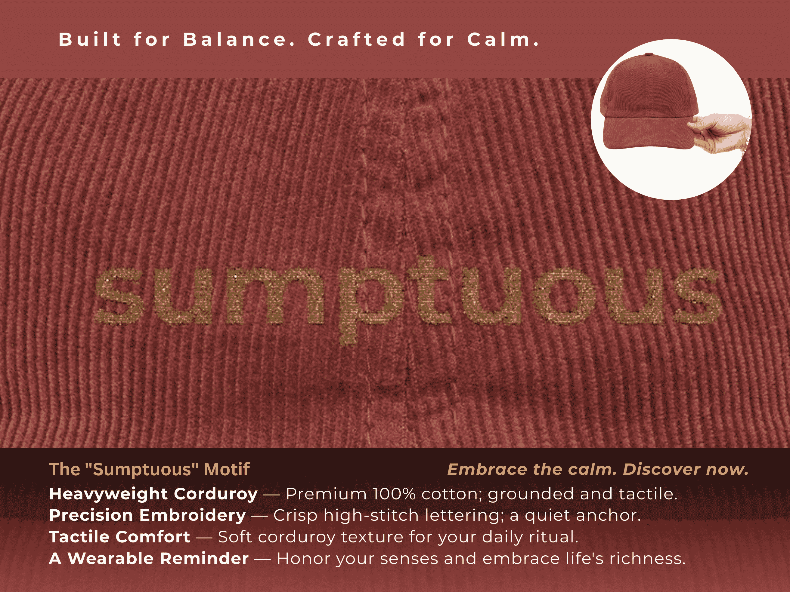 Sumptuous Corduroy Mental Health Hat, Somatic Wellness, Mindfulness Collection, Aesthetic Streetwear, Premium Wellness Gift, Retro Dad Cap product thumbnail image Sumptuous Corduroy Mental Health Hat, Somatic Wellness, Mindfulness Collection, Aesthetic Streetwear, Premium Wellness Gift, Retro Dad Cap product thumbnail image