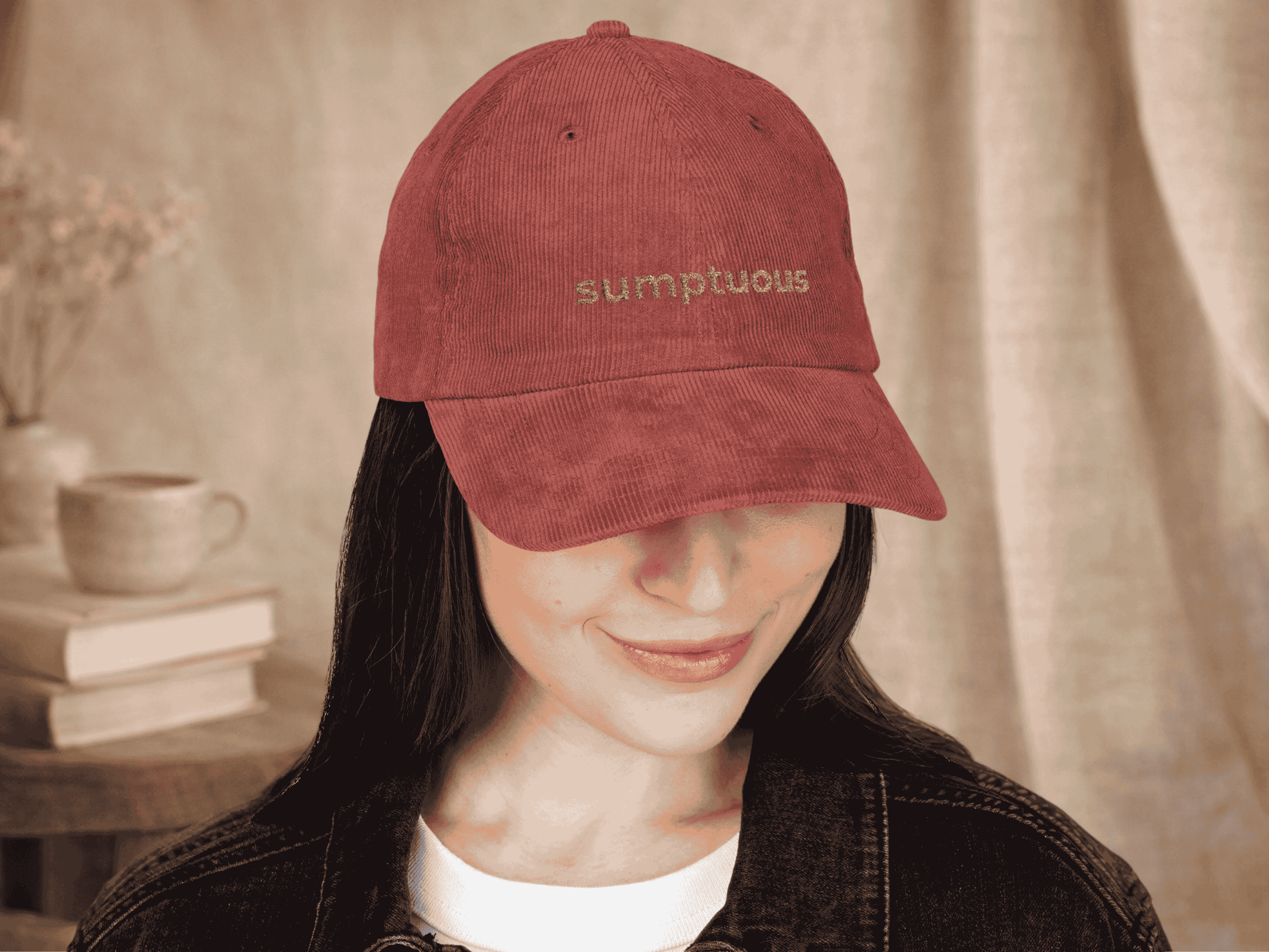 Sumptuous Corduroy Mental Health Hat, Somatic Wellness, Mindfulness Collection, Aesthetic Streetwear,  Premium Wellness Gift, Retro Dad Cap product thumbnail image