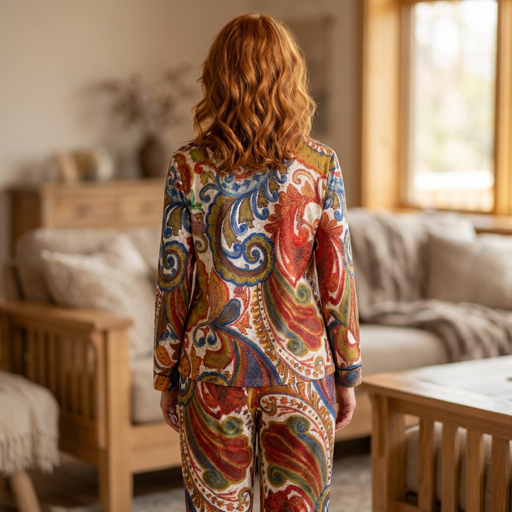 Luxury Satin Pajama Set — Designer 'Bali' Art Print Pajamas by Tiffany Marie Luke product thumbnail image