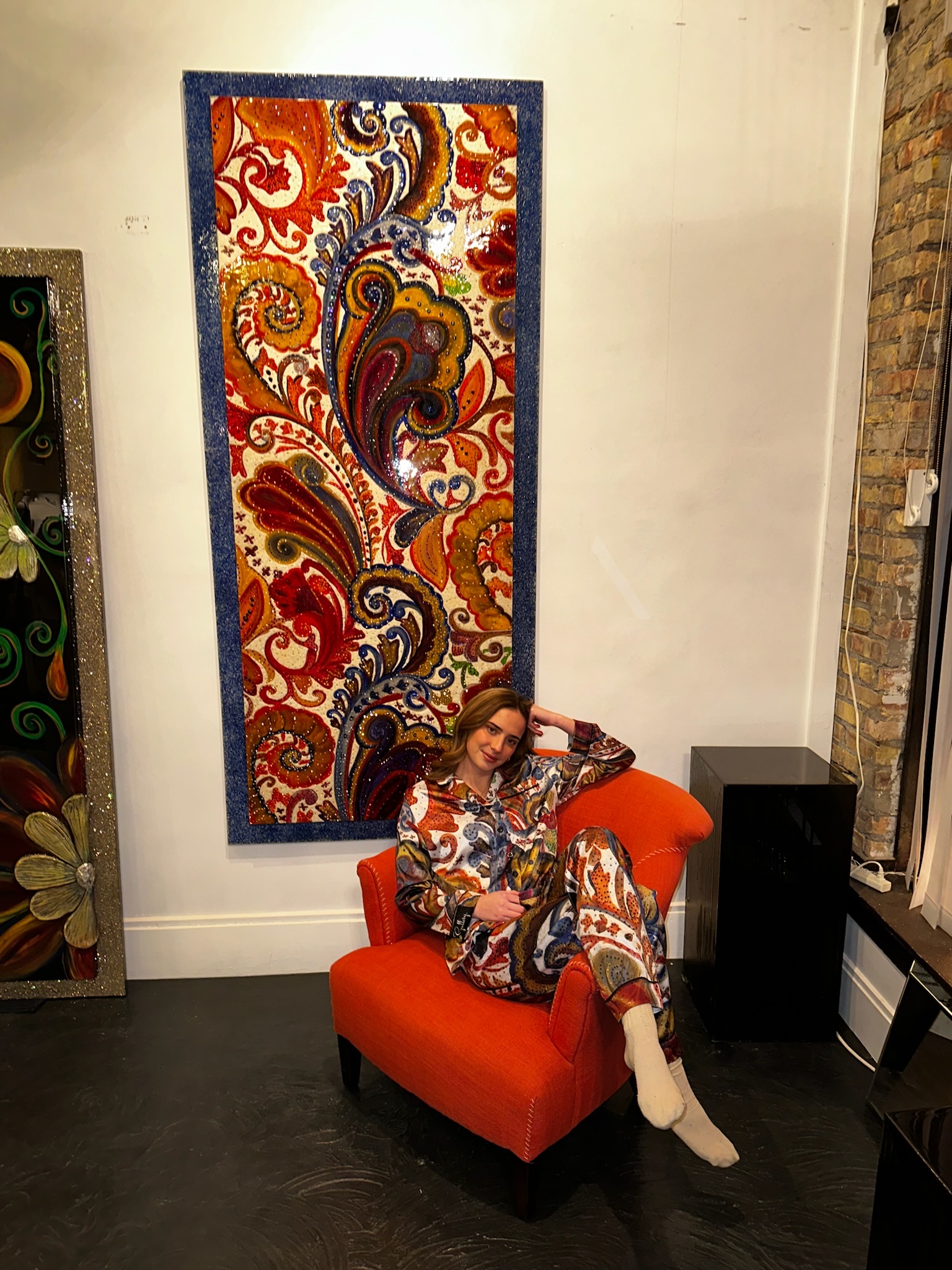 Luxury Satin Pajama Set — Designer 'Bali' Art Print Pajamas by Tiffany Marie Luke product thumbnail image