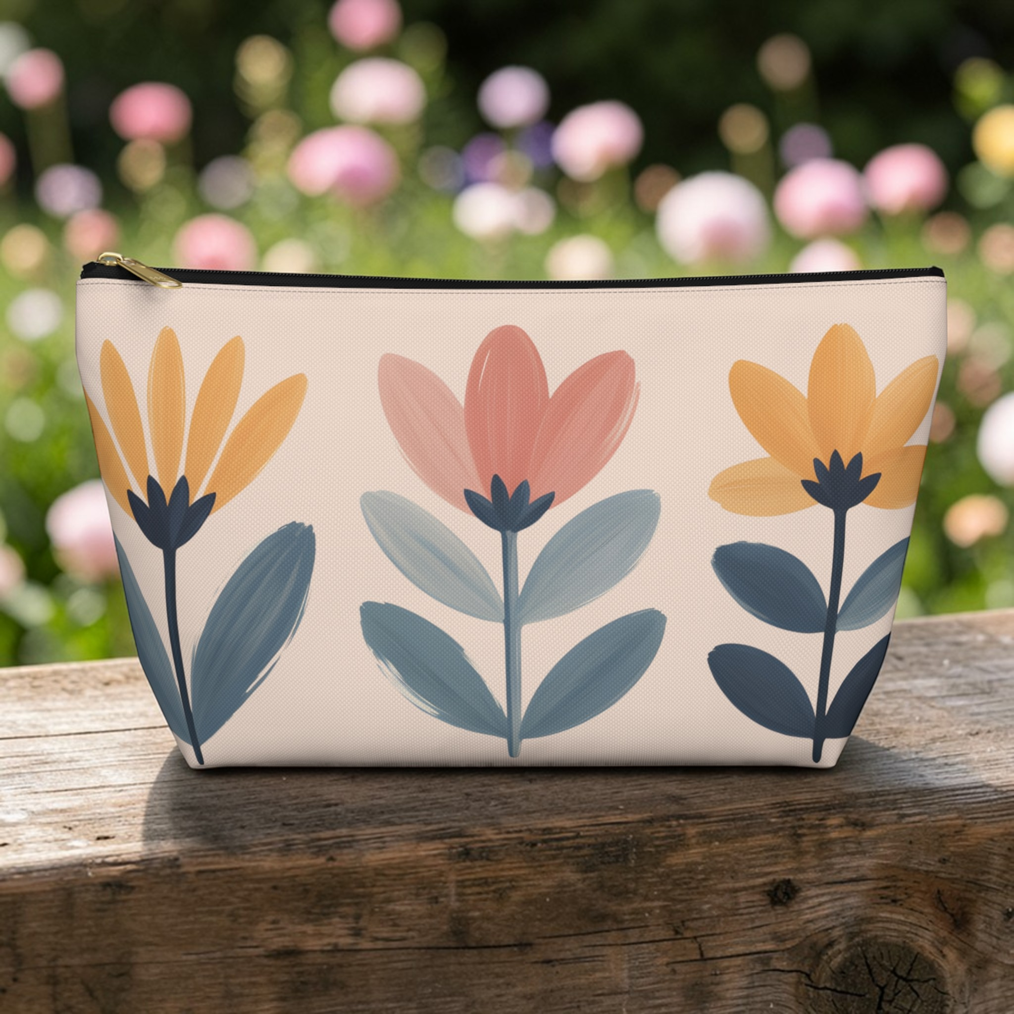 Floral Accessory Pouch — Pastel Tulip T‑Bottom Makeup Bag