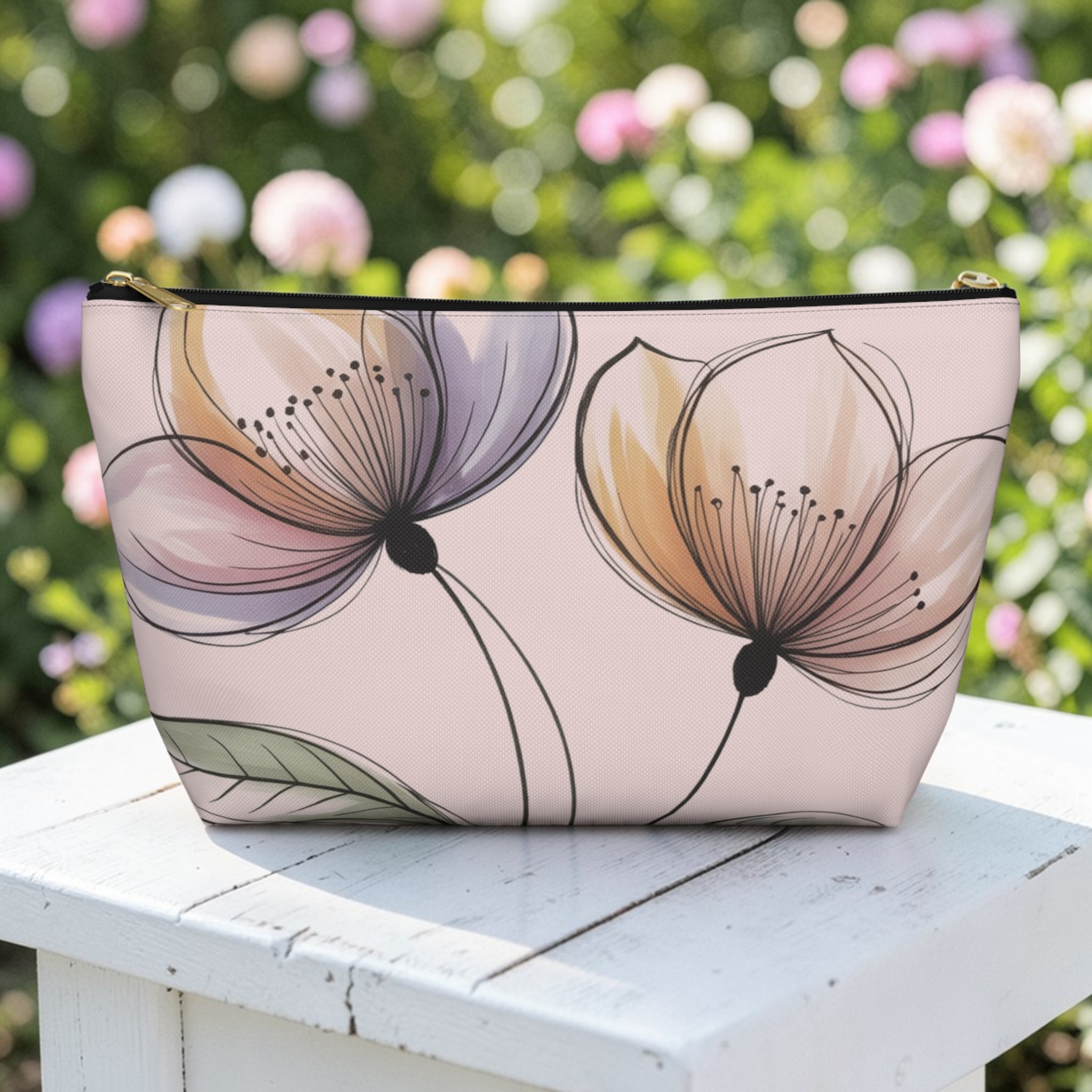 Floral Accessory Pouch — Pastel Watercolor Bloom T-Bottom Cosmetic Bag product thumbnail image