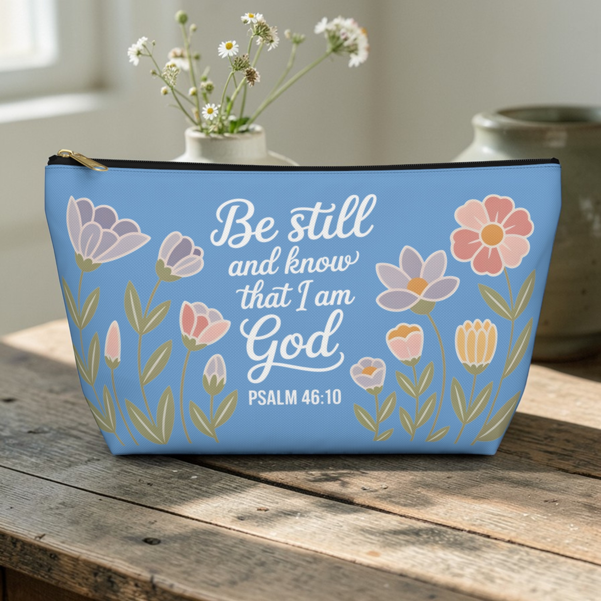 Be Still Psalm 46:10 Floral Accessory Pouch product thumbnail image
