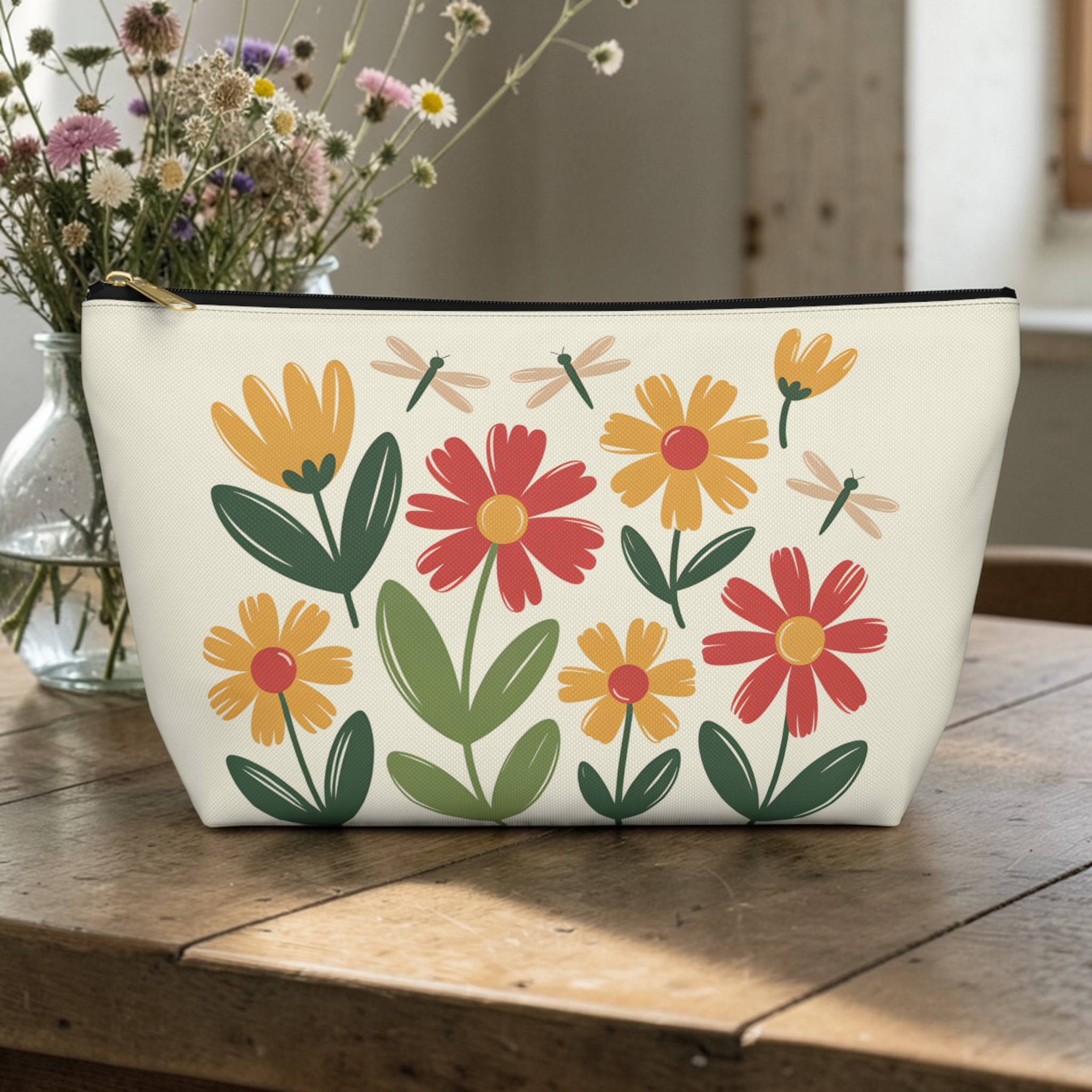 Floral Hearts Accessory Pouch — Pastel Wildflower Makeup Bag product thumbnail image