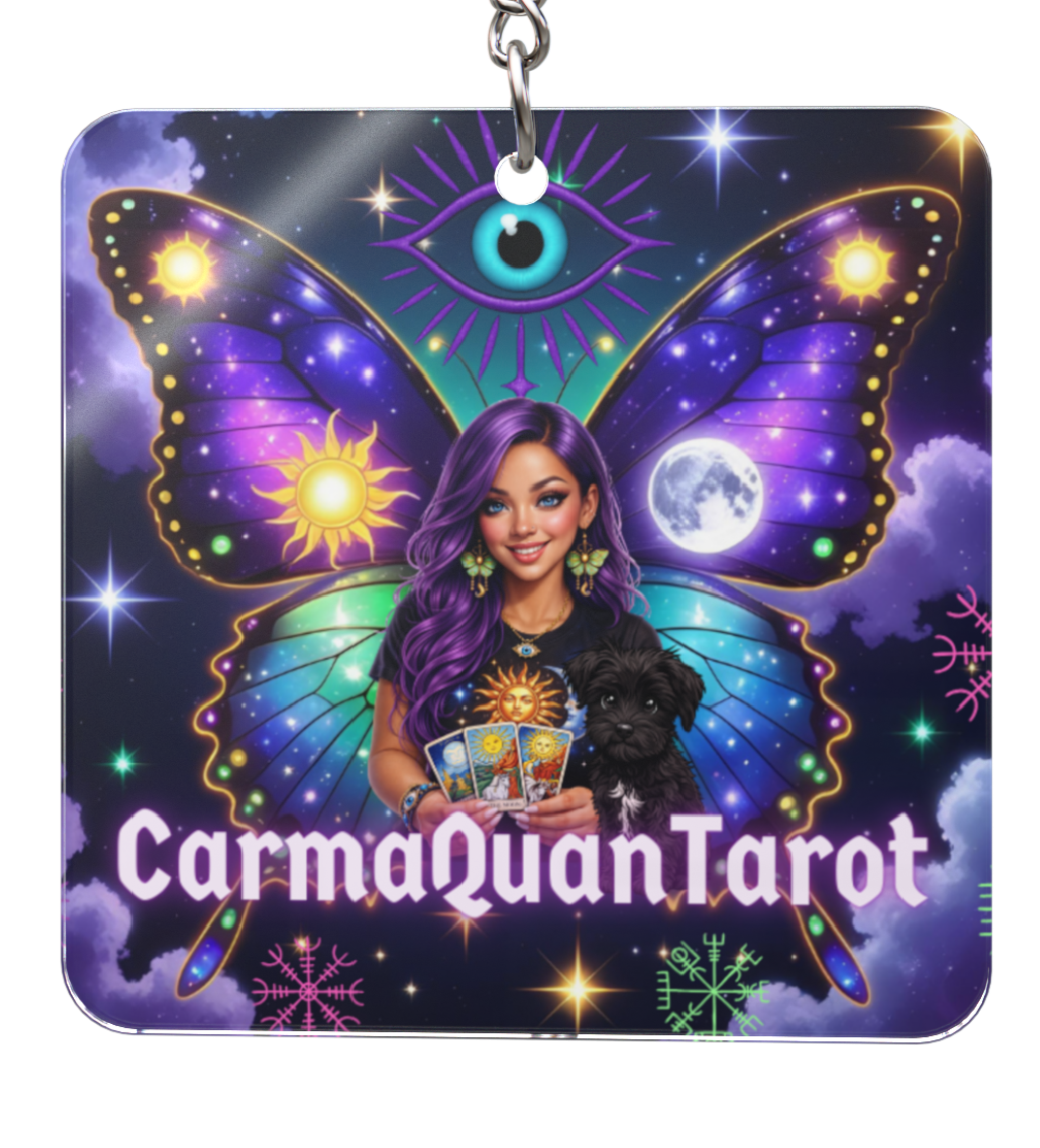 Tarot Butterfly Keychain — CarmaQuanTarot Mystic Charm with Hekate, Goddess of Magic and Guardian of Keys