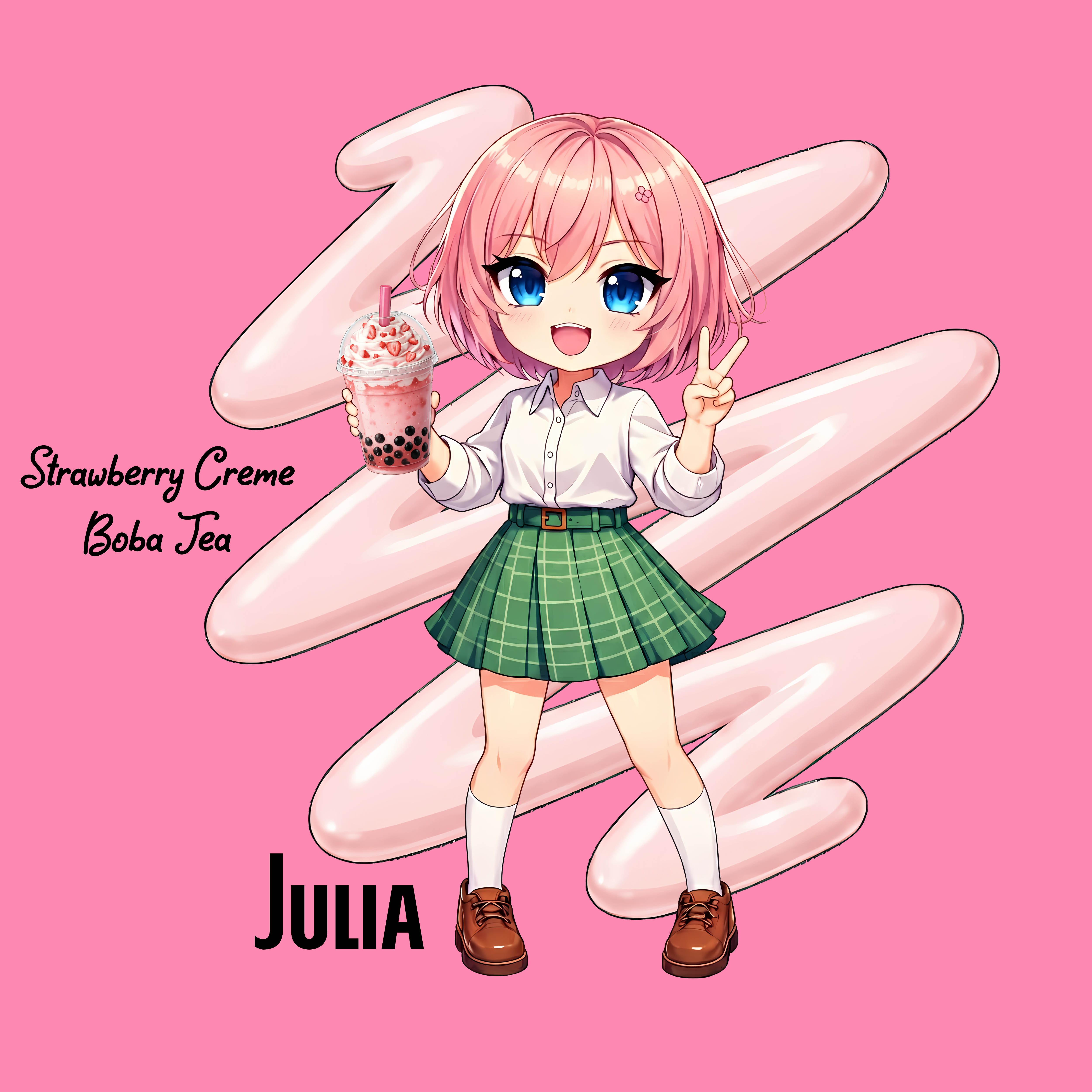 Cute Pink Anime Girl T-Shirt — Personalized ‘Julia’ Kawaii Graphic Tee product thumbnail image