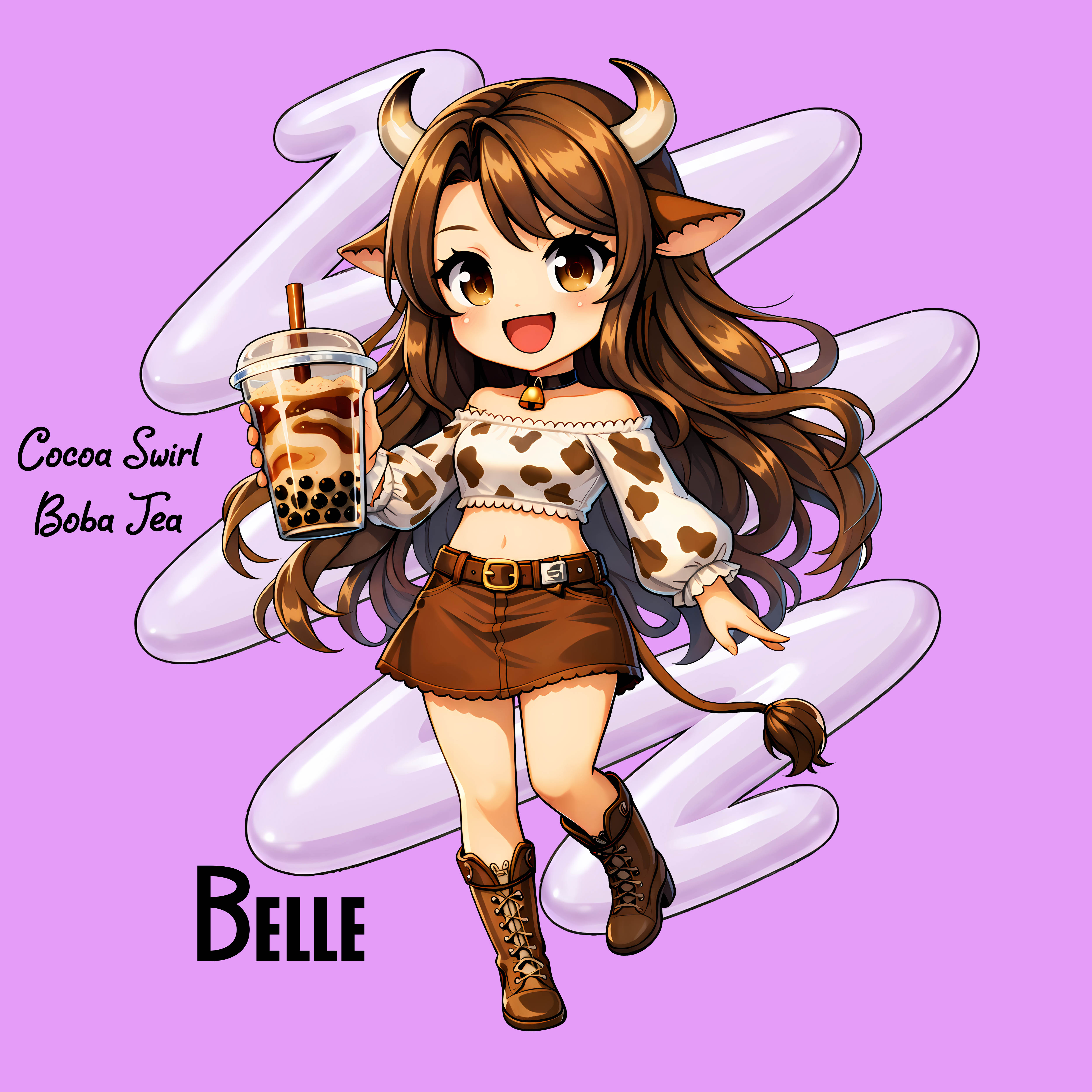 Belle Anime Girl Graphic T-Shirt — Cute Chibi Boba Tea Character Tee