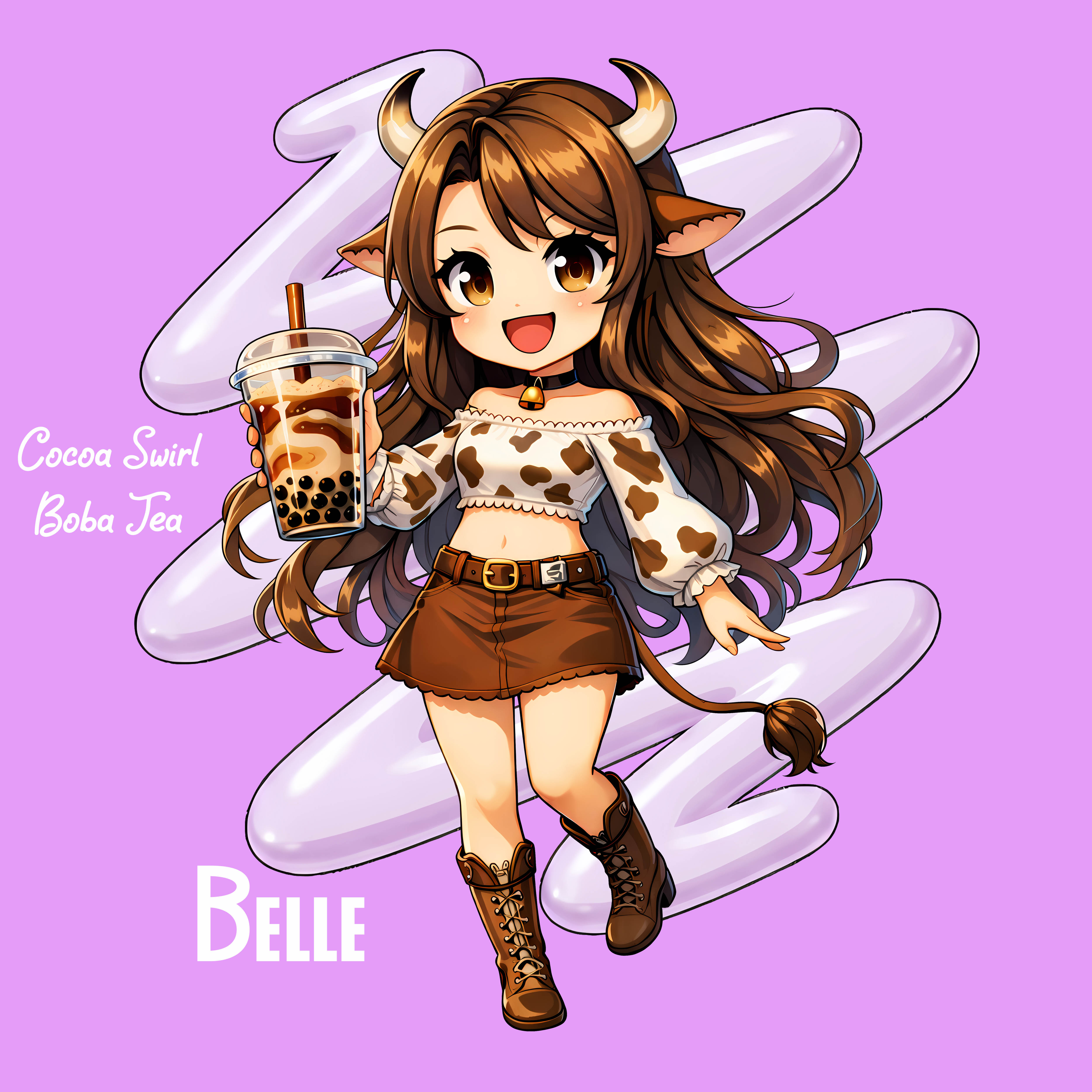 Belle Anime Girl T-Shirt — Cute Chibi Boba Tea Character Graphic Tee