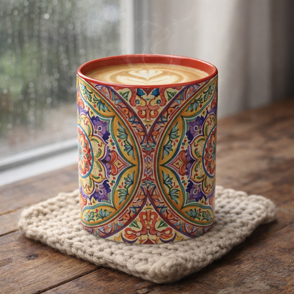 Bohemian Accent Coffee Mug — Colorful Ceramic Tea &amp; Coffee Cup (11/15 oz)