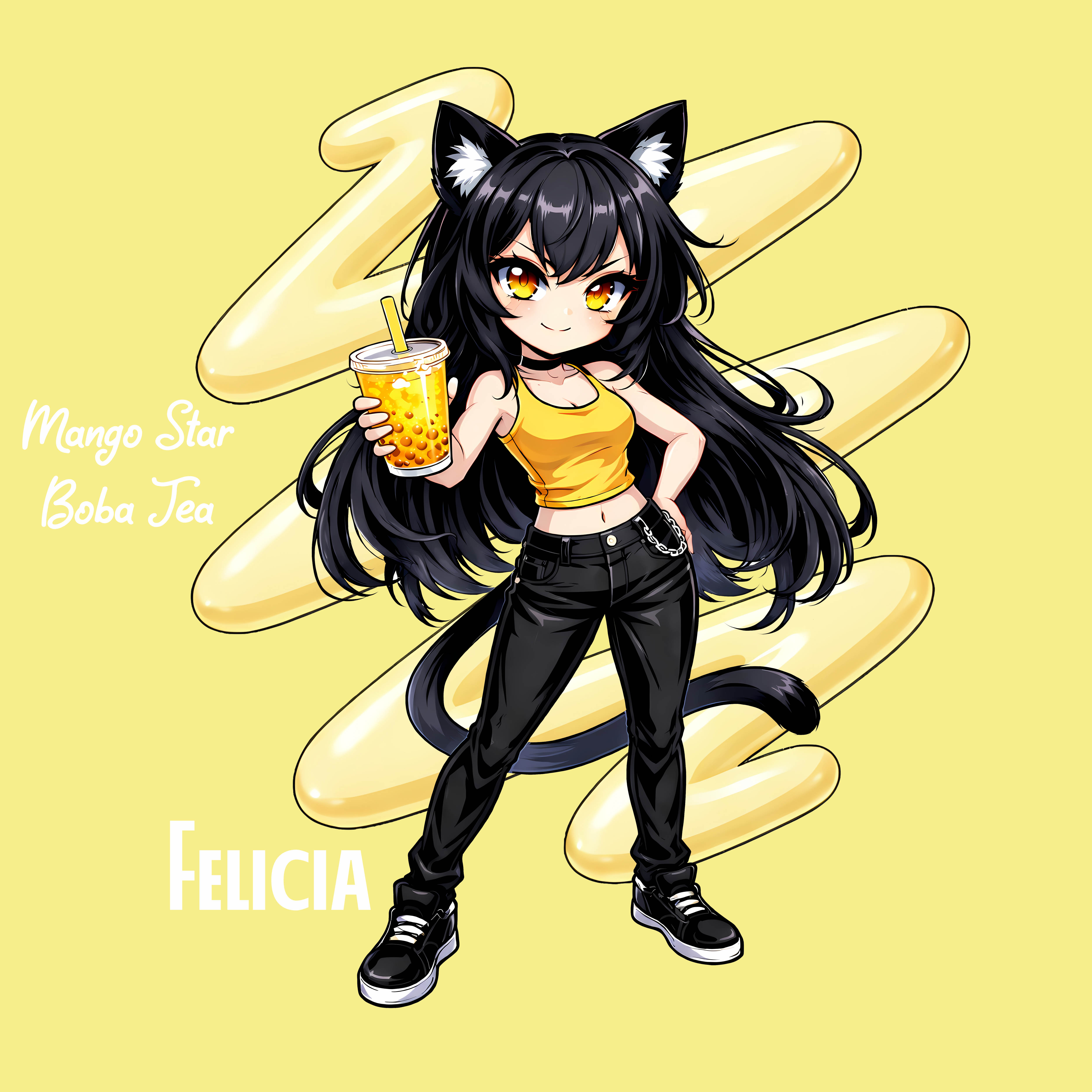 Felicia Catgirl Anime Tee — Cute Kawaii Boba Tea Character T-Shirt product thumbnail image