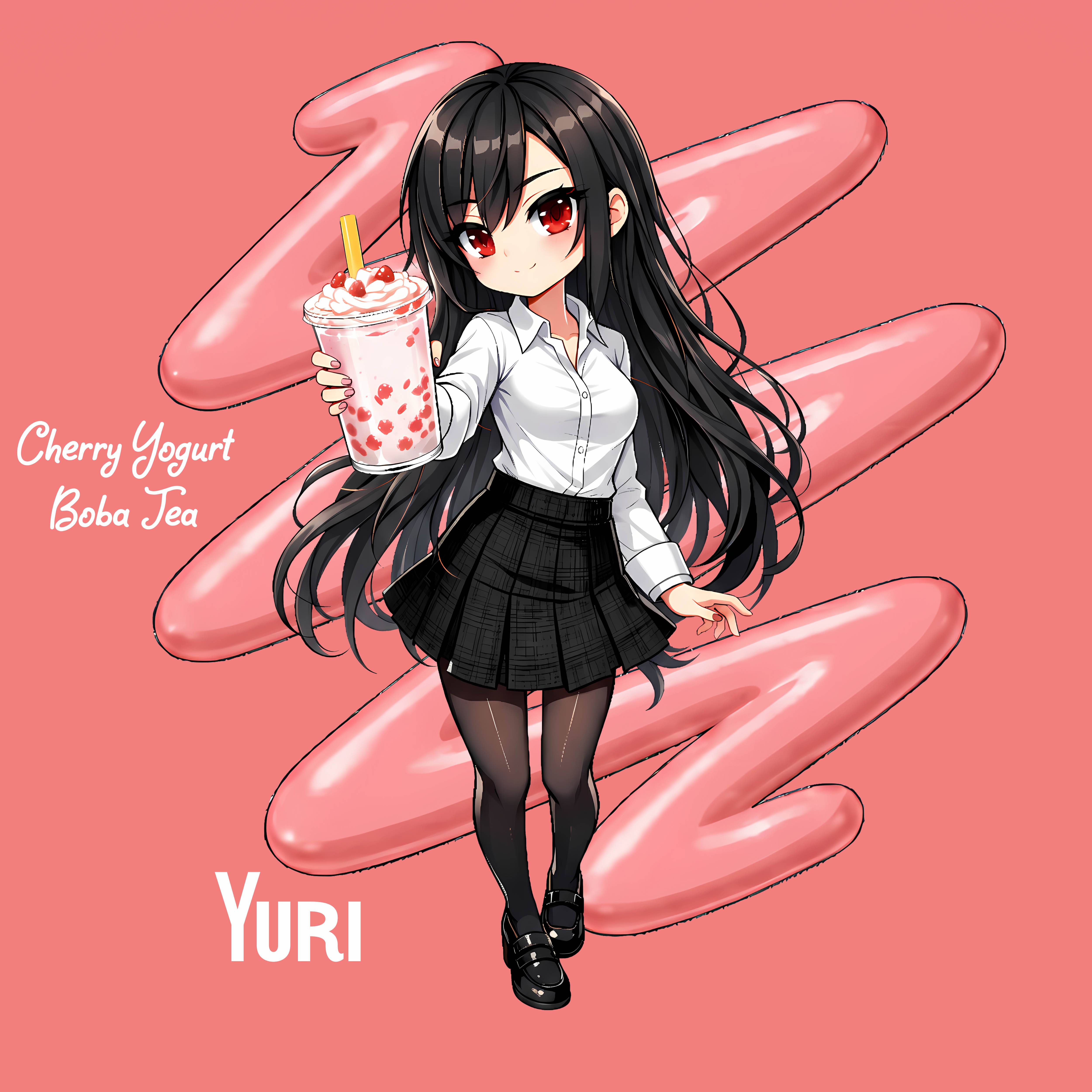 Yuri Anime Girl T-Shirt – Boba Tea Cute Schoolgirl Chibi Design product thumbnail image