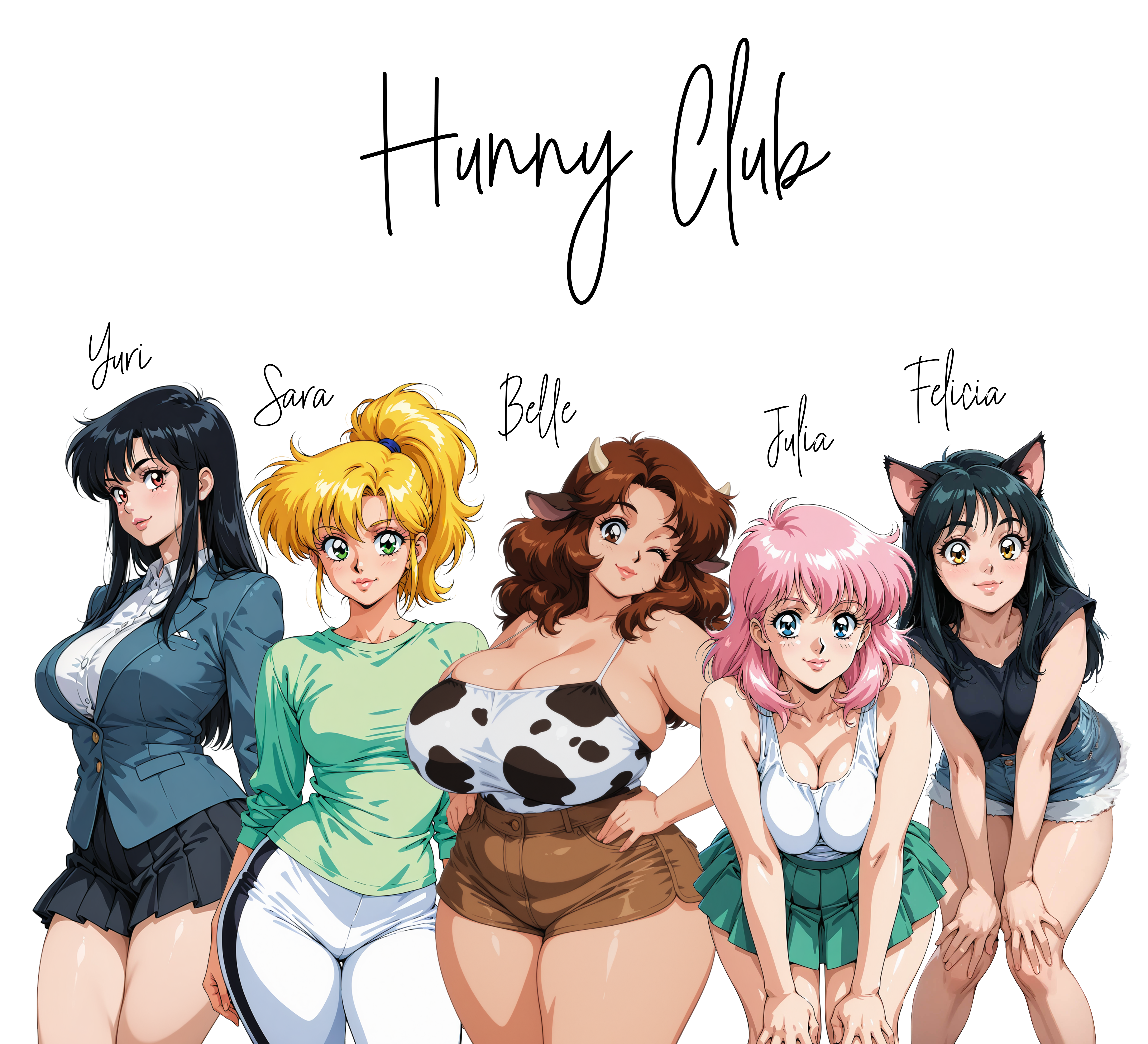 Hunny Club 80s Anime Girls T-Shirt — Cute Kawaii Character Tee product thumbnail image