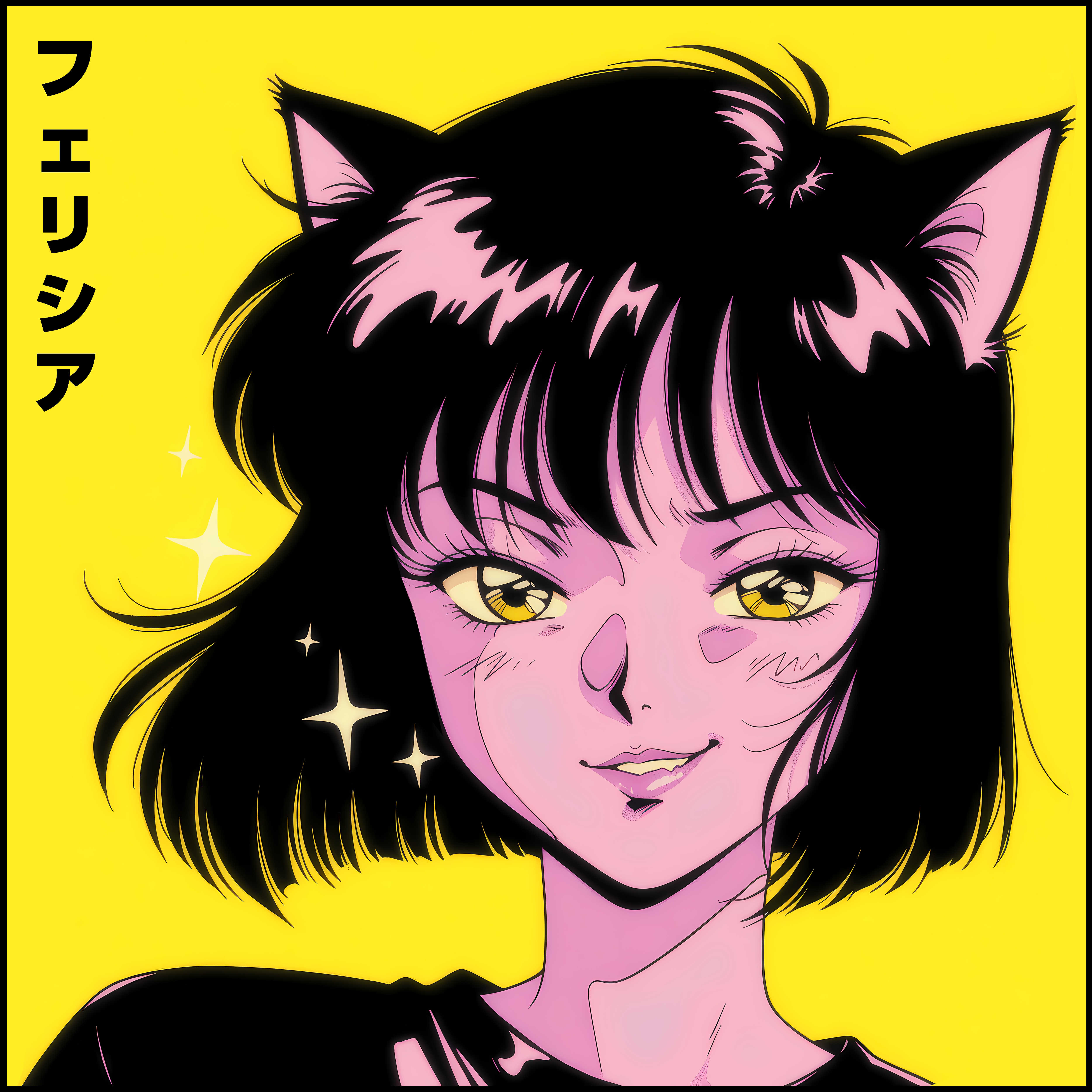 Catgirl Anime T-Shirt — Vintage Neon Portrait with Japanese Text product thumbnail image