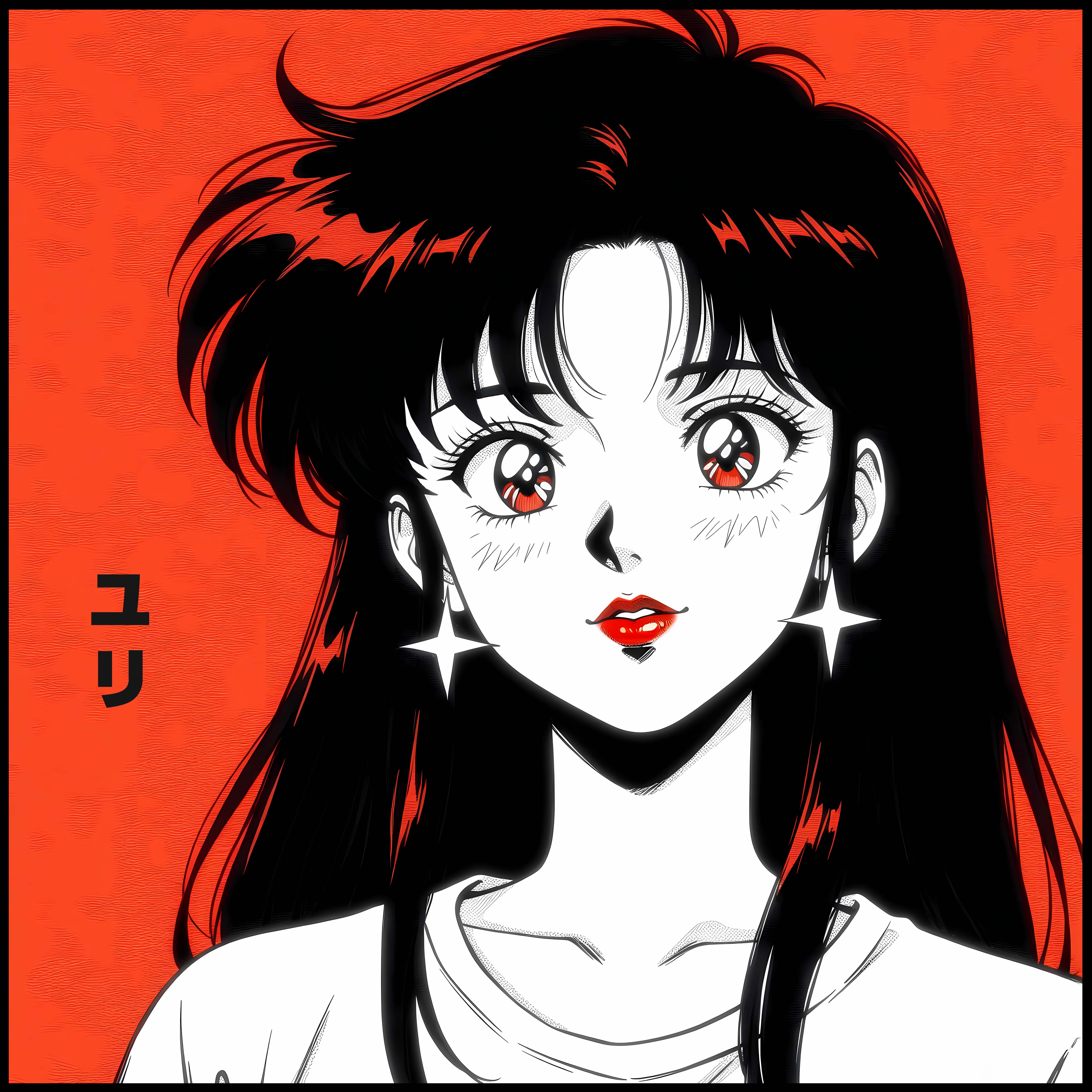 Anime Girl Portrait T-Shirt — Retro Red Square Graphic product thumbnail image