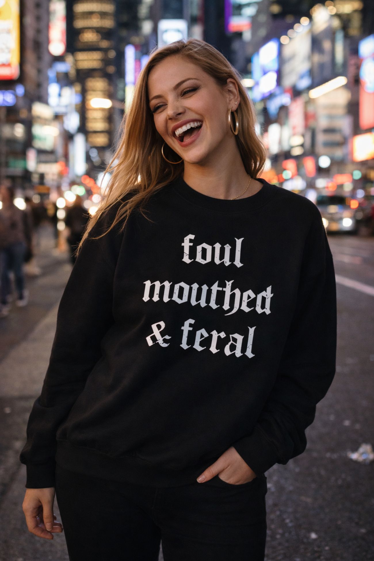 Foul-Mouthed &amp; Feral Crewneck Sweatshirt — Gothic Script Graphic Sweatshirt
