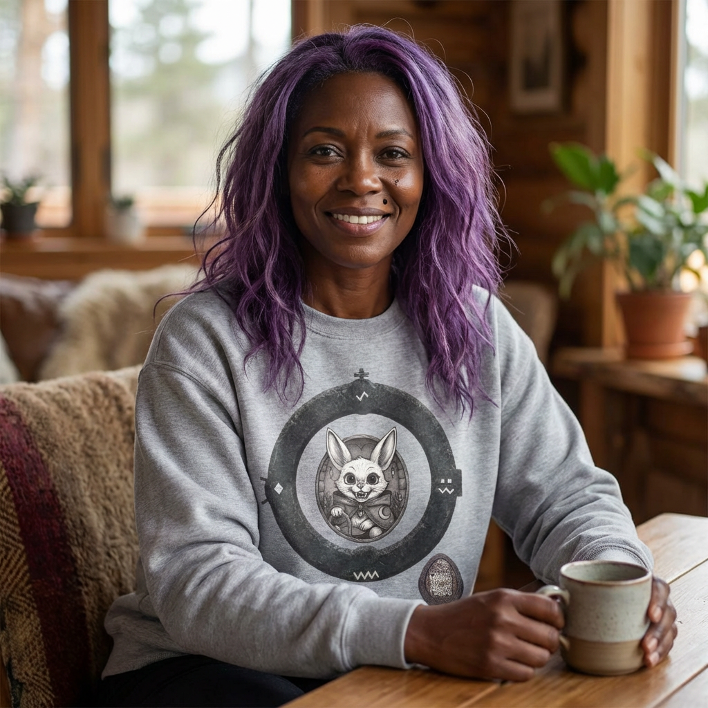 Crewneck Sweatshirt — Mystical Rabbit AR Crest Graphic (Monochrome) product thumbnail image Crewneck Sweatshirt — Mystical Rabbit AR Crest Graphic (Monochrome) product thumbnail image