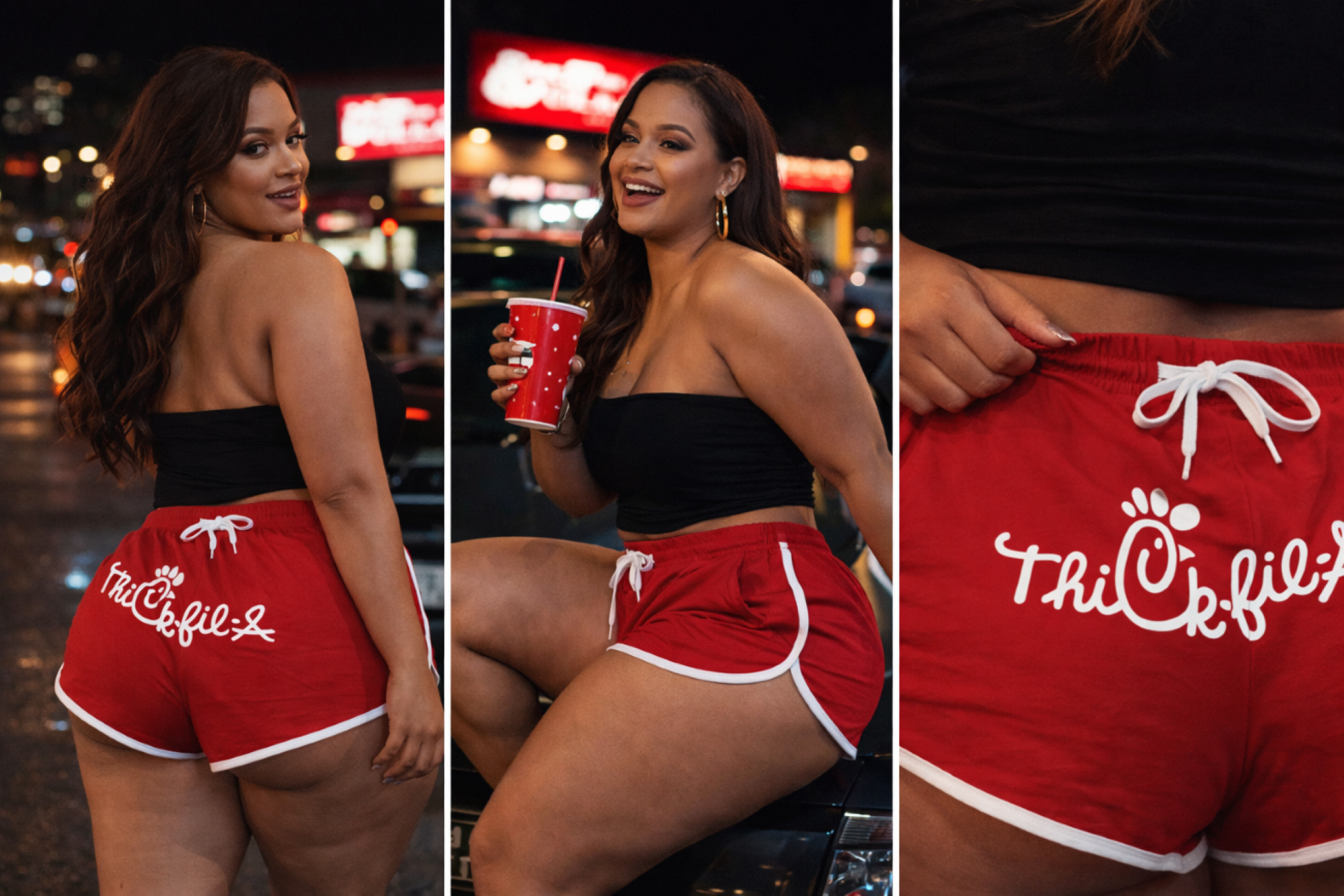 Thick-Fil-a Shorts, Chick-Fil-A Inspired Lounge Wear, Women's Casual Bottoms, Comfortable Summer Apparel, Funny Fast Food Clothing product thumbnail image Thick-Fil-a Shorts, Chick-Fil-A Inspired Lounge Wear, Women's Casual Bottoms, Comfortable Summer Apparel, Funny Fast Food Clothing product thumbnail image