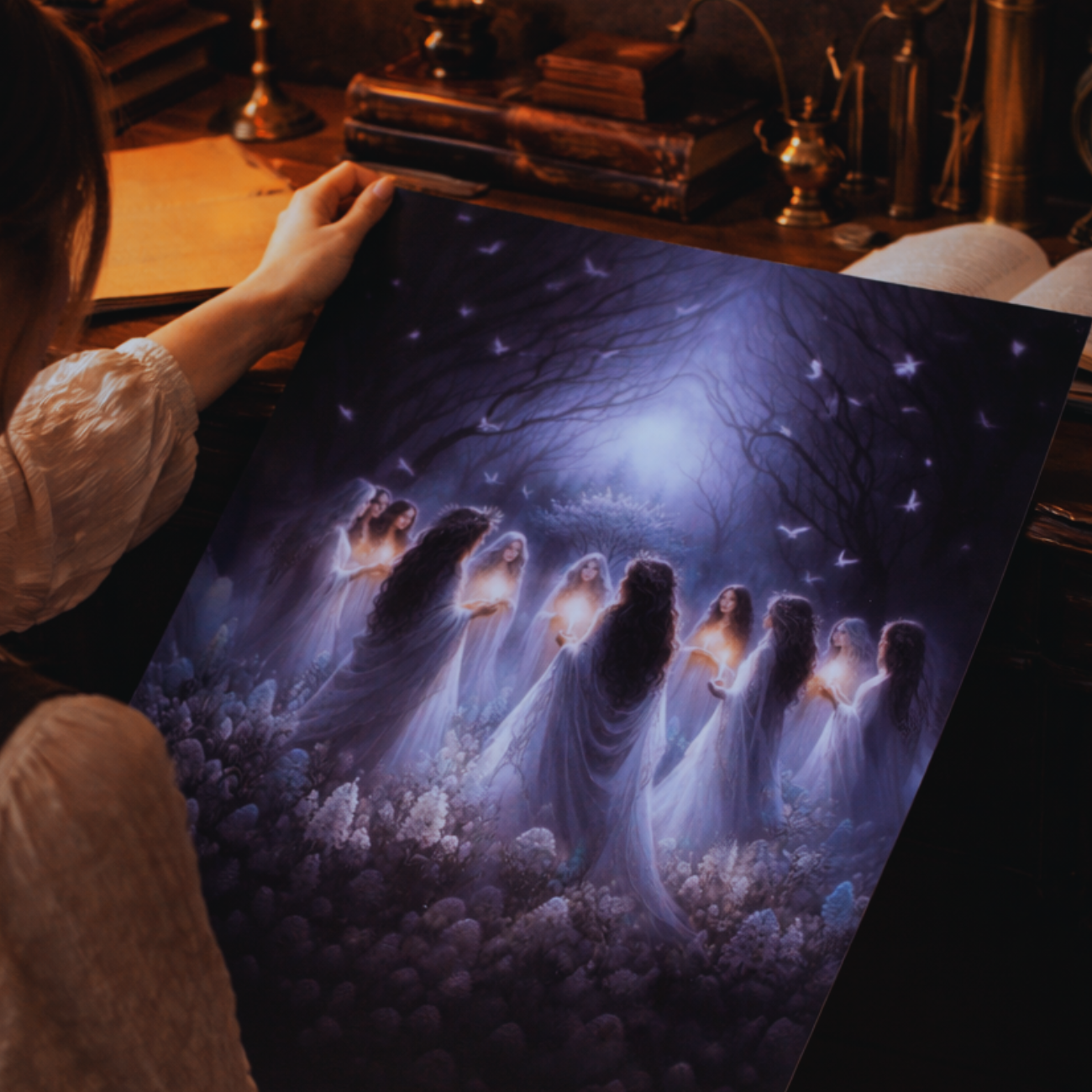 Sacred Circle of the Witches Poster Mystical Moonlit Ritual Women Gathering Fantasy Witch Wall Art Pagan Spiritual Decor Woodland Coven Art Print product thumbnail image Sacred Circle of the Witches Poster Mystical Moonlit Ritual Women Gathering Fantasy Witch Wall Art Pagan Spiritual Decor Woodland Coven Art Print product thumbnail image