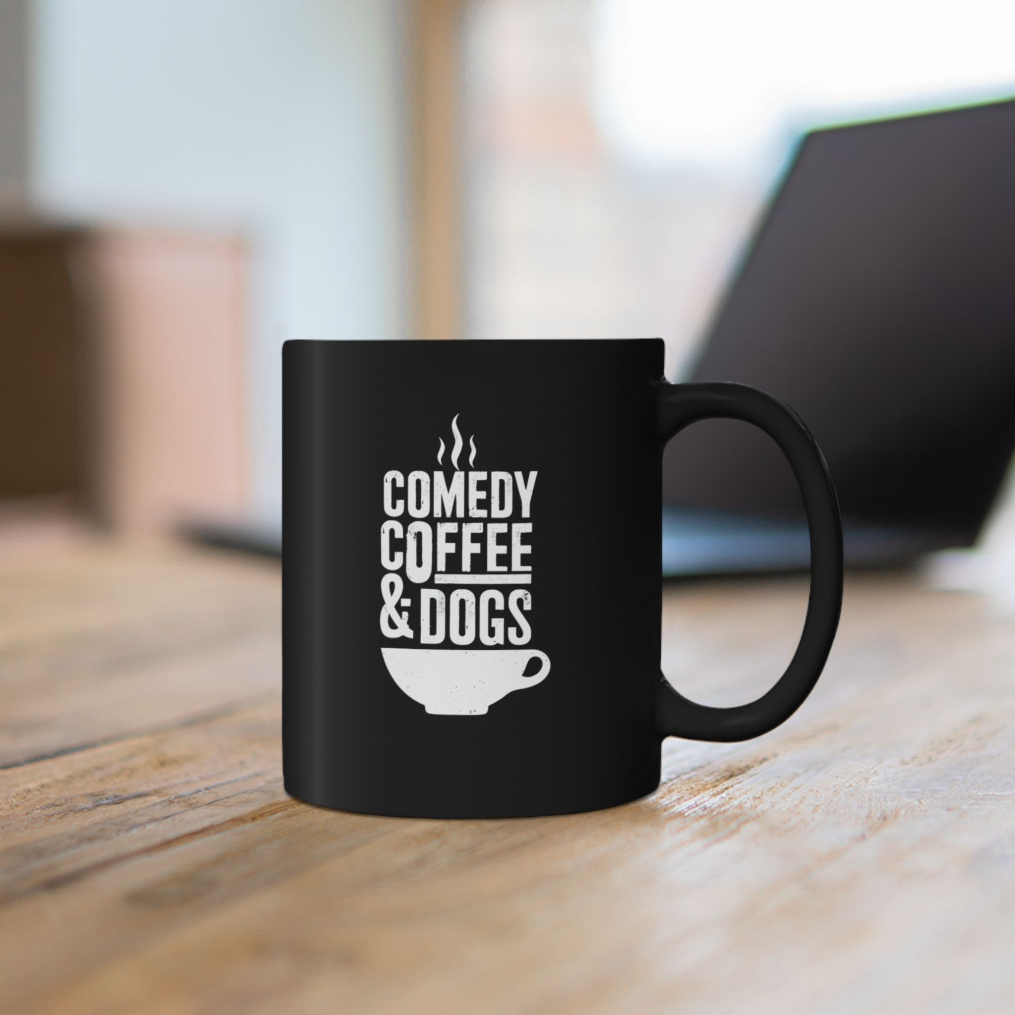 Comedy. Coffee. Dogs. (The Only Daily Schedule That Matters)— Black Ceramic Coffee Cup (11oz) product thumbnail image Comedy. Coffee. Dogs. (The Only Daily Schedule That Matters)— Black Ceramic Coffee Cup (11oz) product thumbnail image