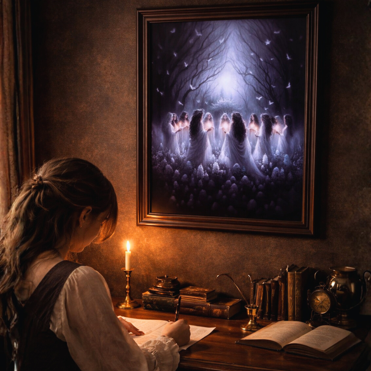 Sacred Circle of the Witches Poster Mystical Moonlit Ritual Women Gathering Fantasy Witch Wall Art Pagan Spiritual Decor Woodland Coven Art Print product thumbnail image