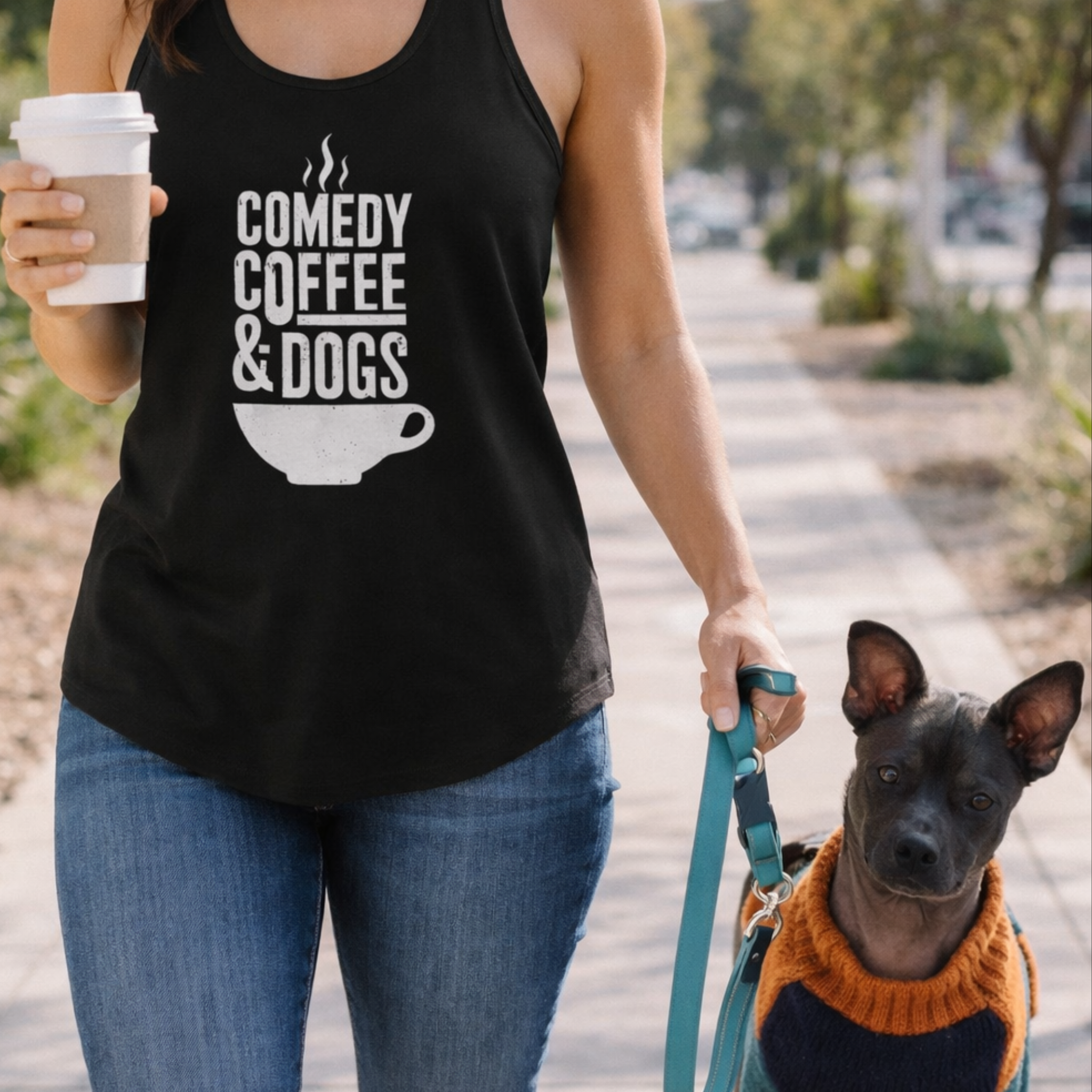 Comedy Coffee &amp; Dogs Women’s Tank Top – Funny Dog Lover Summer Shirt ☕🐶 product thumbnail image