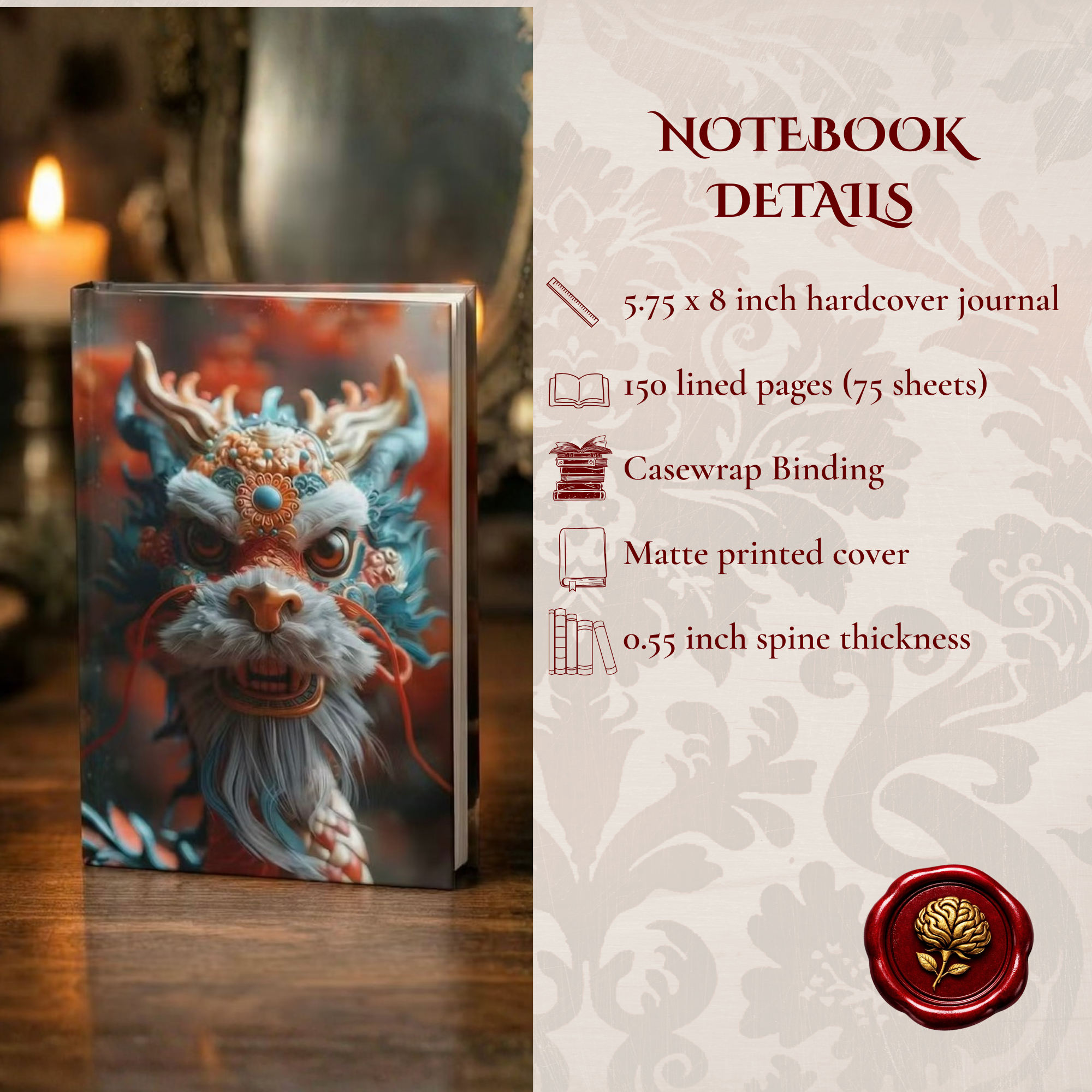 Dragon Art Hardcover Journal — Mythical Chinese Dragon Illustration Notebook product thumbnail image