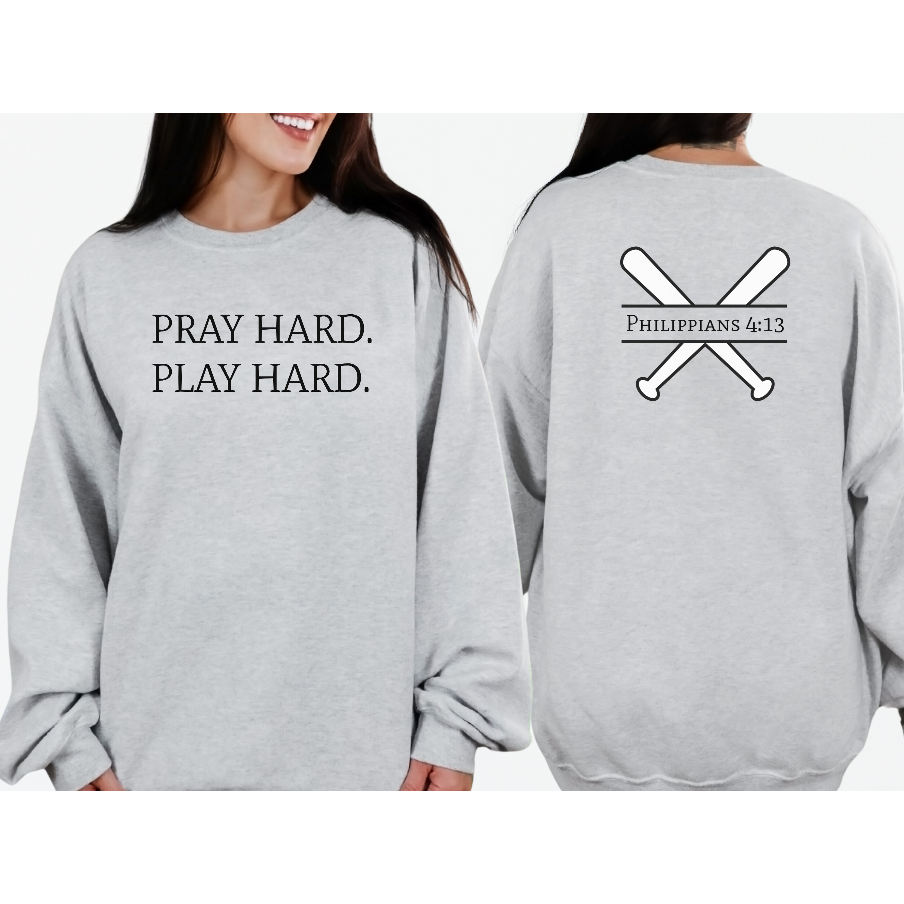 Pray Hard, Play Hard Crewneck Sweatshirt — Christian Philippians 4:13 Pullover