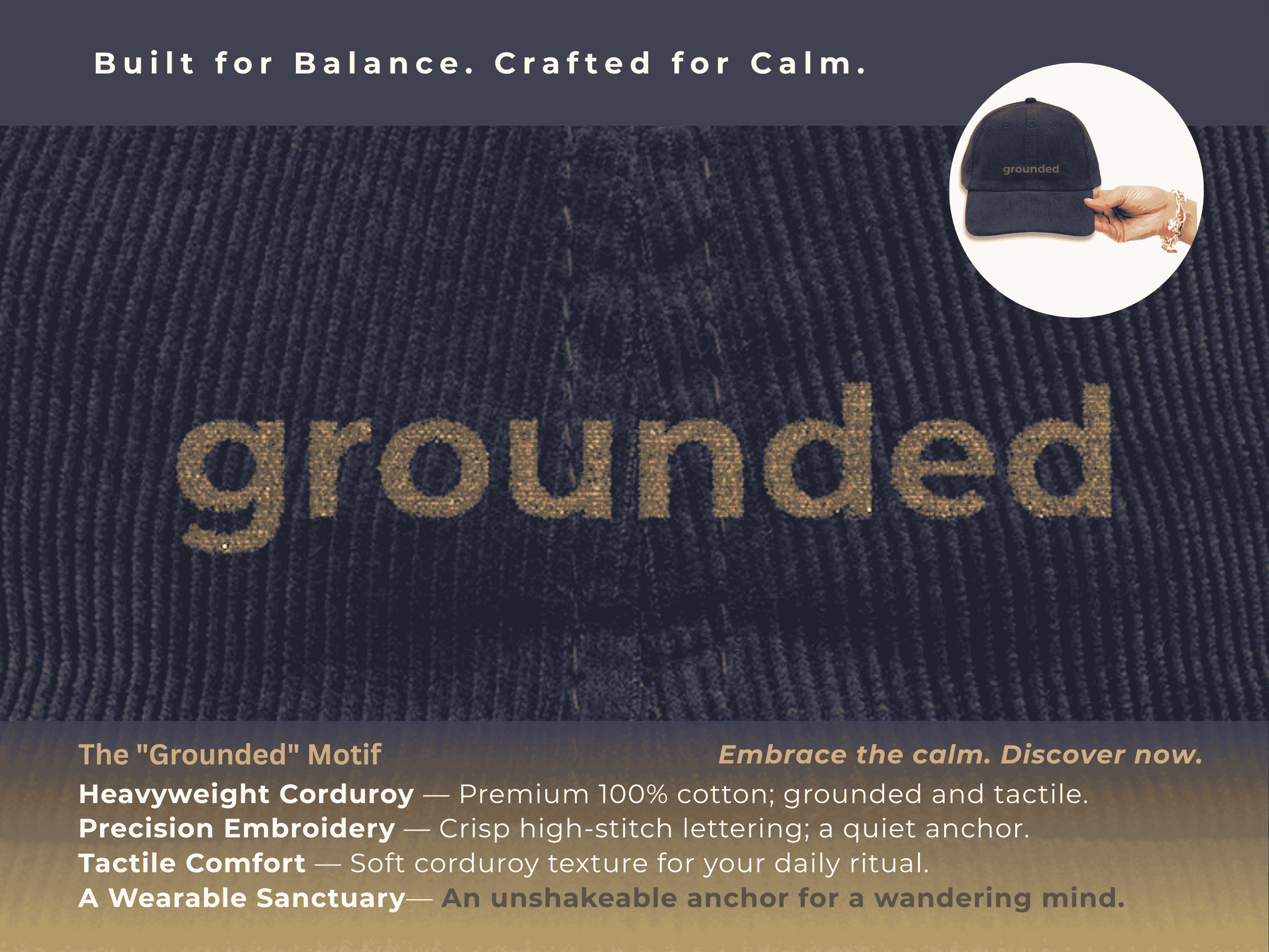 Grounded Corduroy Mental Health Hat, Somatic Wellness, Mindfulness, Vagus Nerve Gift, Aesthetic Streetwear, Retro Dad Cap product thumbnail image Grounded Corduroy Mental Health Hat, Somatic Wellness, Mindfulness, Vagus Nerve Gift, Aesthetic Streetwear, Retro Dad Cap product thumbnail image