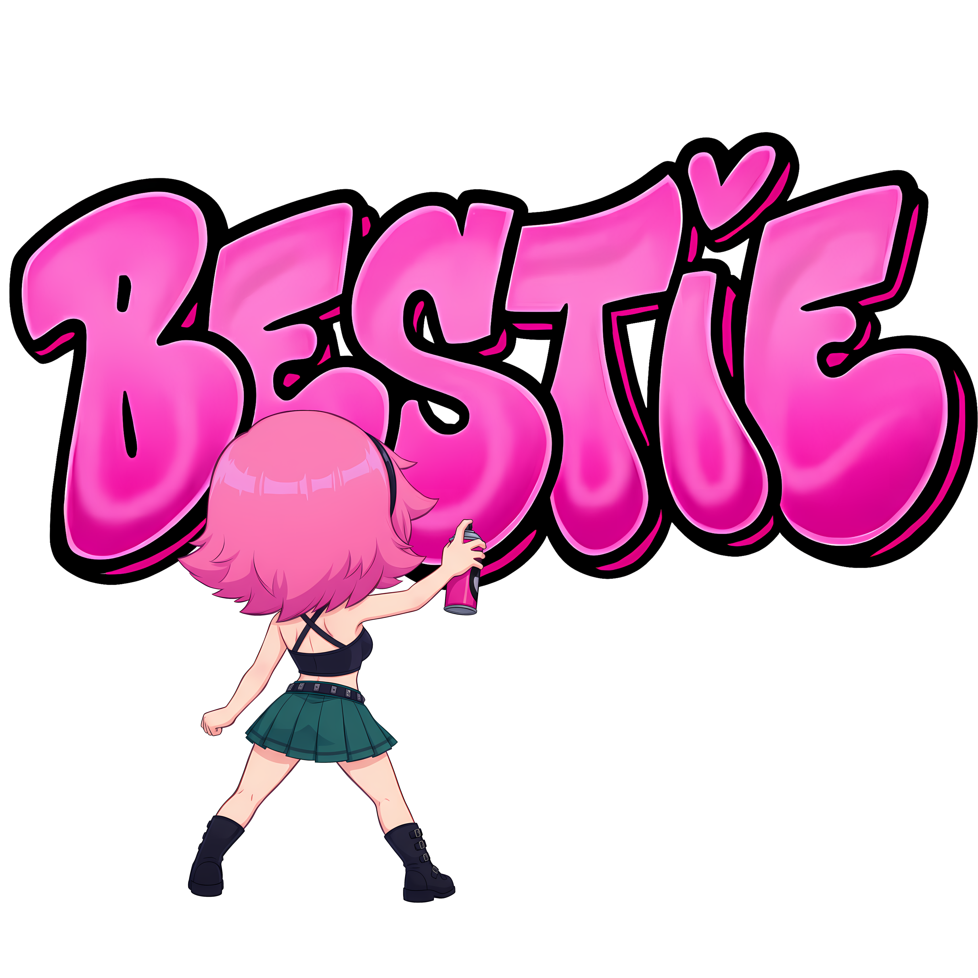 Bestie Graphic T-Shirt — Cute Pink Anime Girl Bestie Tee for Friends, Gift for BFFs product thumbnail image Bestie Graphic T-Shirt — Cute Pink Anime Girl Bestie Tee for Friends, Gift for BFFs product thumbnail image