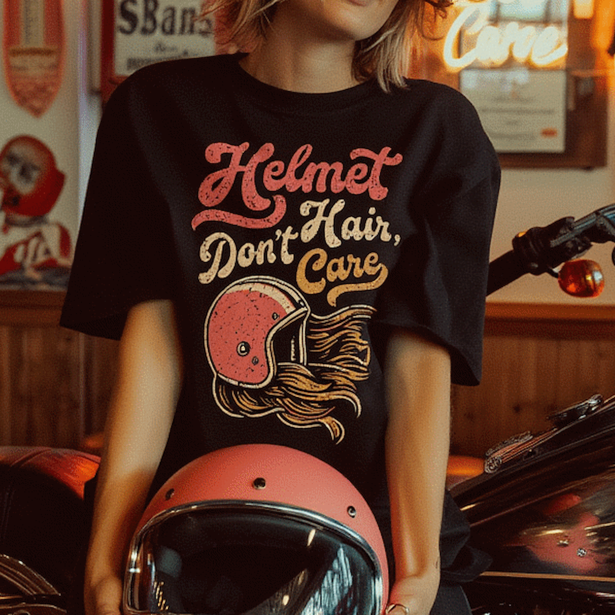 Biker Girl Tees, Helmet Hair Dont Care Shirt, Women Biker T-Shirt product thumbnail image Biker Girl Tees, Helmet Hair Dont Care Shirt, Women Biker T-Shirt product thumbnail image