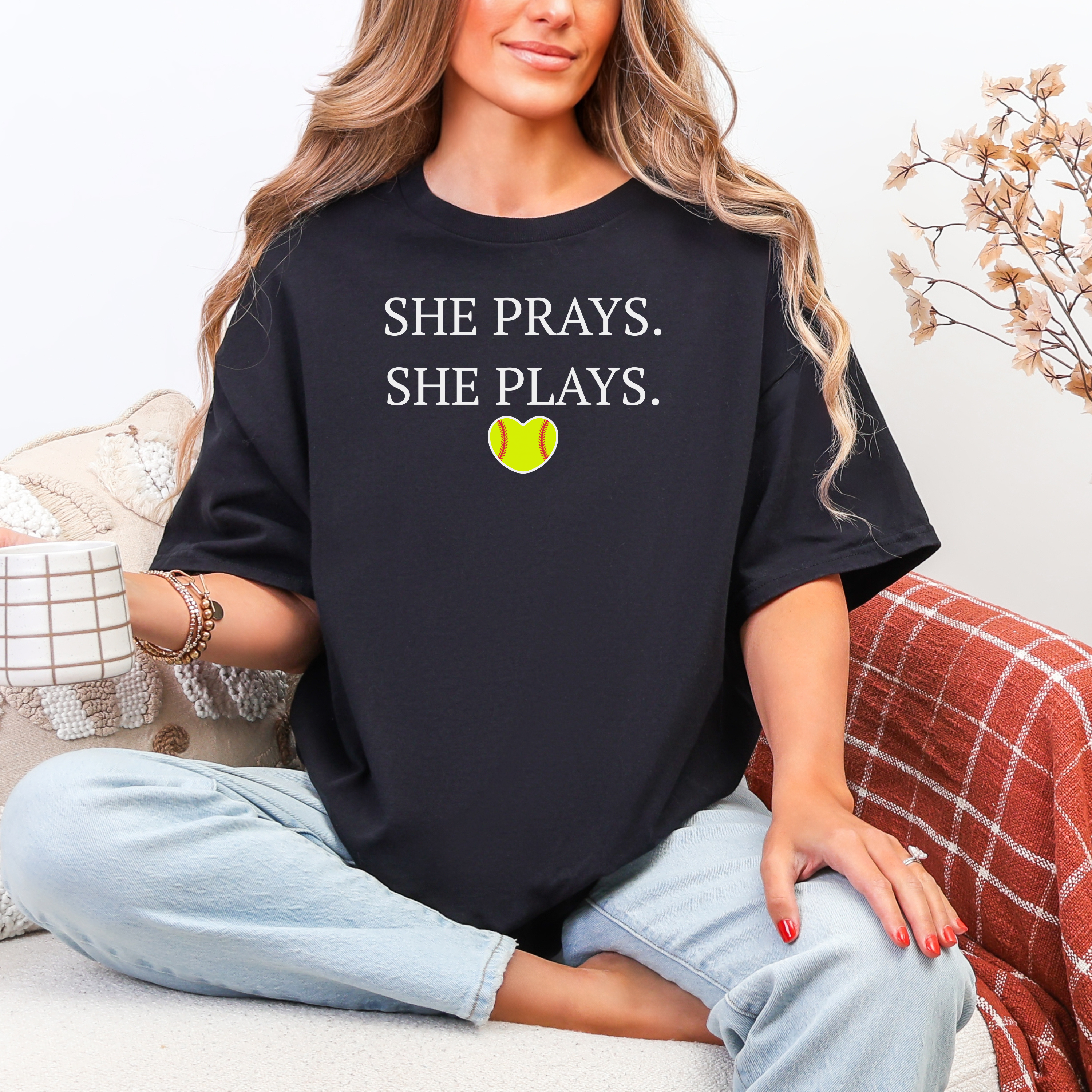 Softball Christian T-Shirt — She Prays. She Plays.
