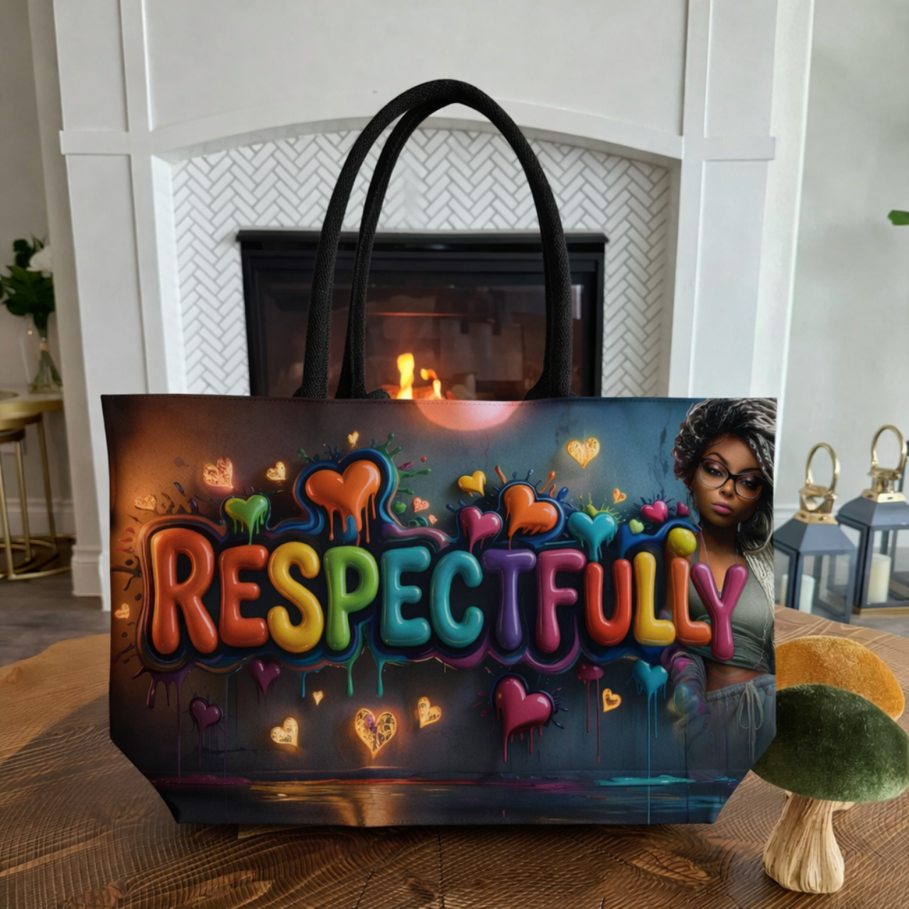 Respectfully Weekender Tote Bag — Colorful Heart Graphic Travel &amp; Beach Bag