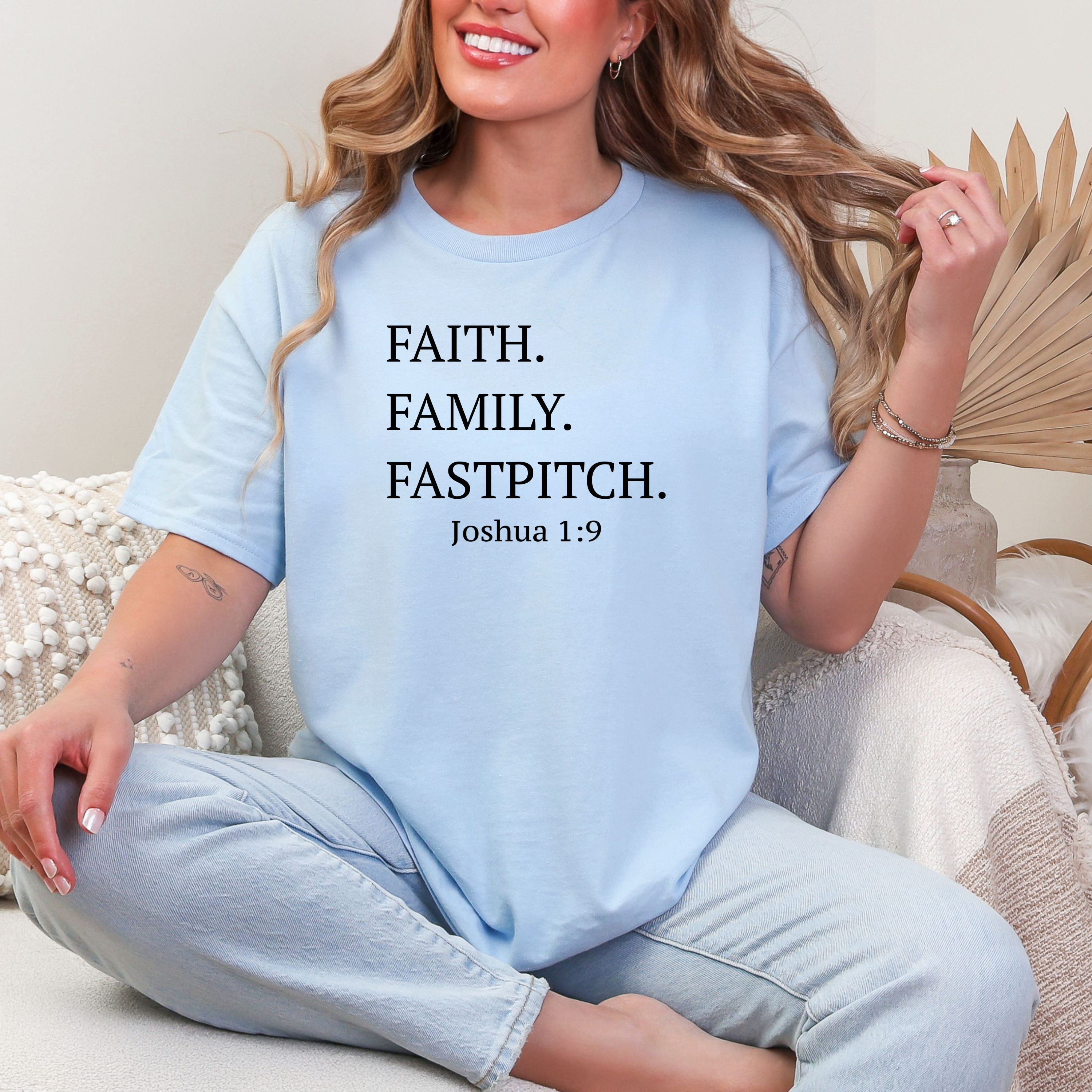 Faith. Family. Fastpitch. Tee — Christian Softball (Joshua 1:9)  product thumbnail image