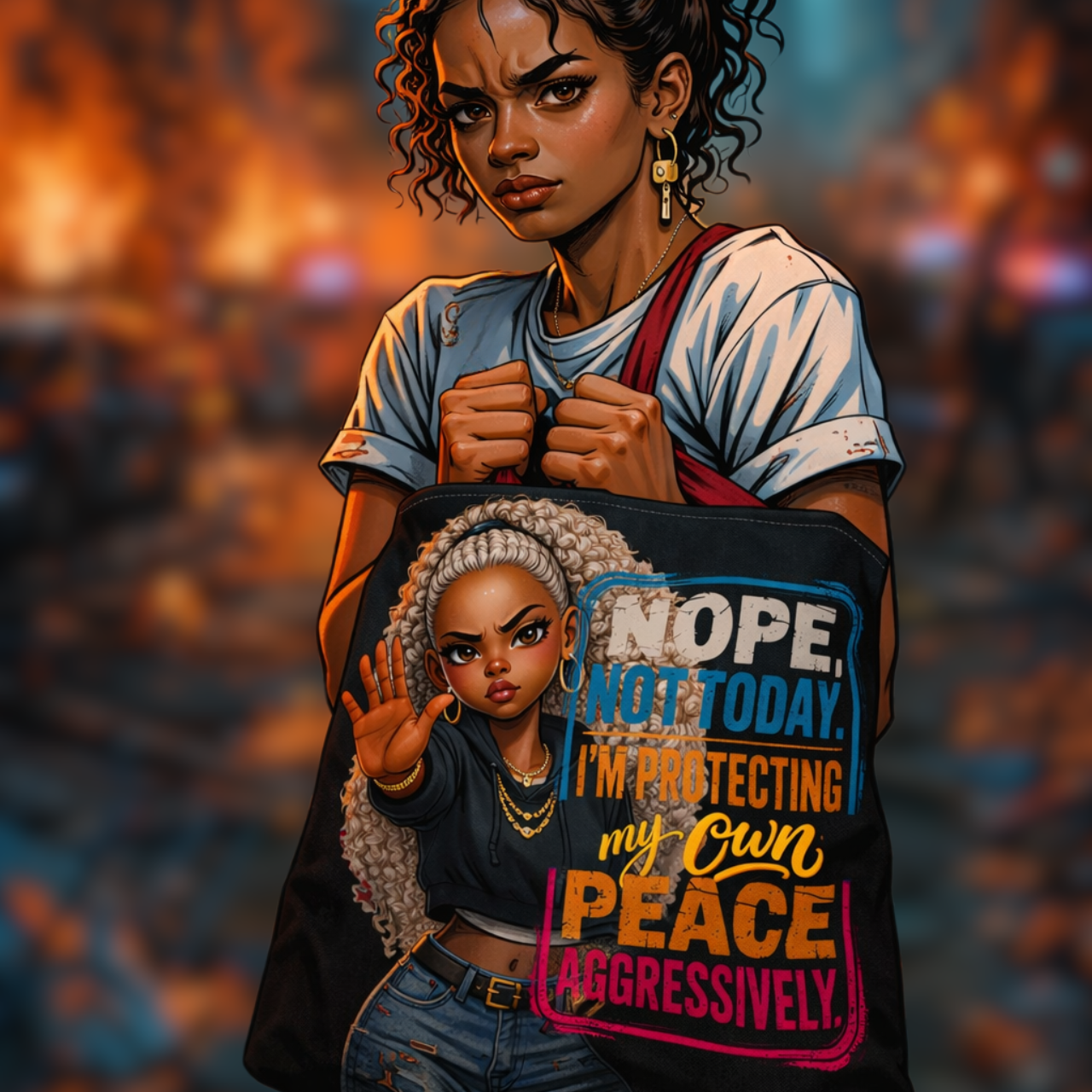 Protecting My Peace Tote Bag — "Nope. Not Today" Afro Girl Graphic product thumbnail image Protecting My Peace Tote Bag — "Nope. Not Today" Afro Girl Graphic product thumbnail image