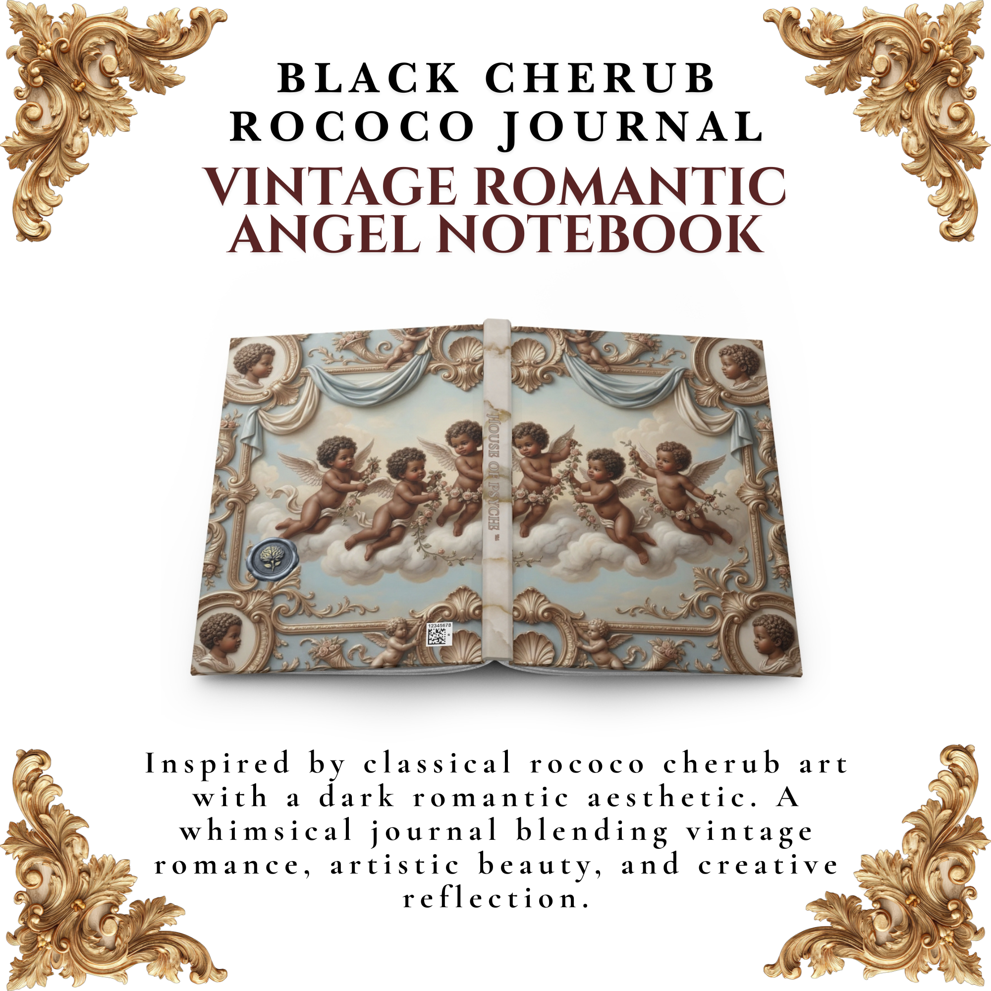 Cherub Baroque Hardcover Journal — Vintage Angel Notebook product thumbnail image Cherub Baroque Hardcover Journal — Vintage Angel Notebook product thumbnail image