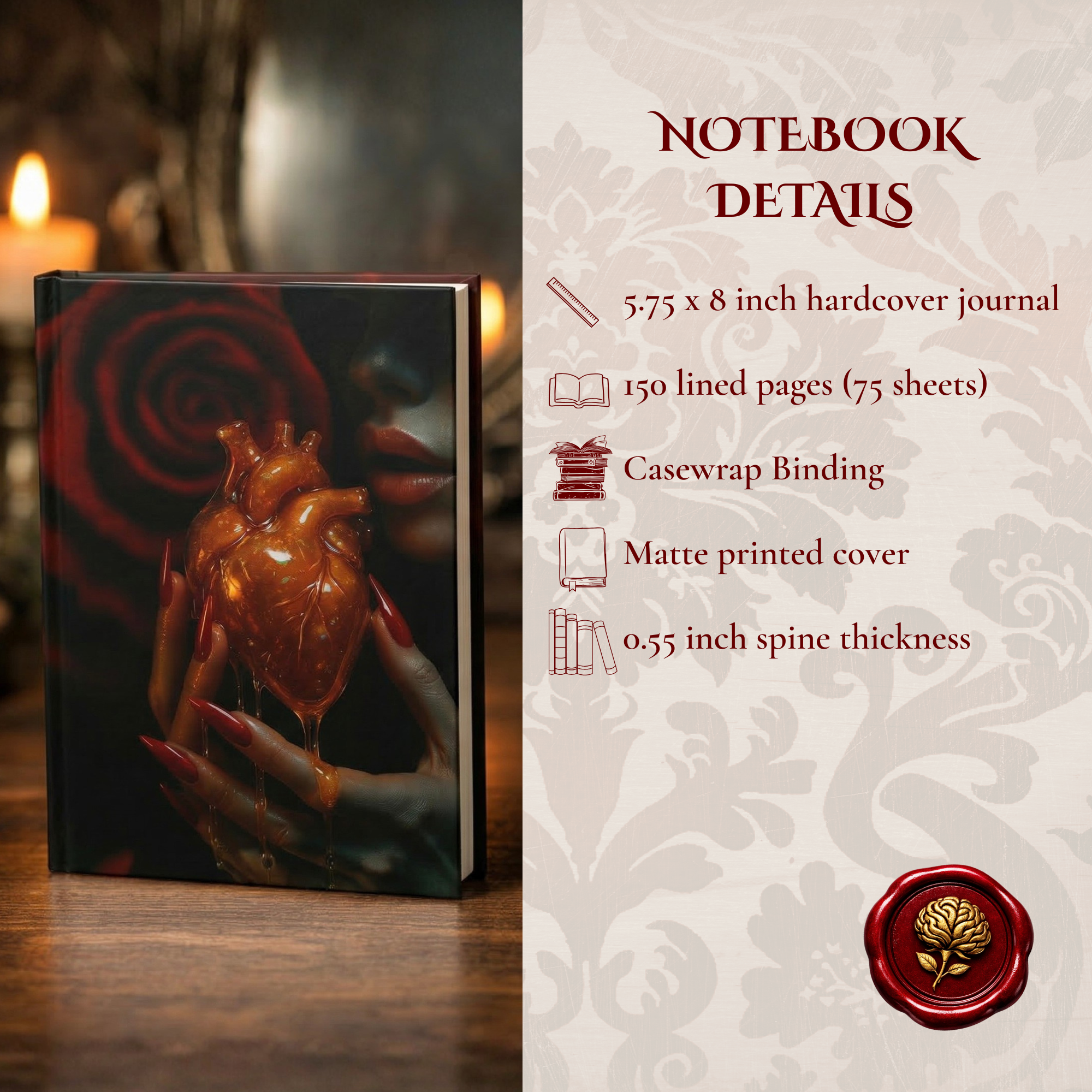Psyche &amp; Passion Journal | Sacred Heart Anatomy Notebook | Dark Feminine Writing Journal | Occult Aesthetic Diary product thumbnail image