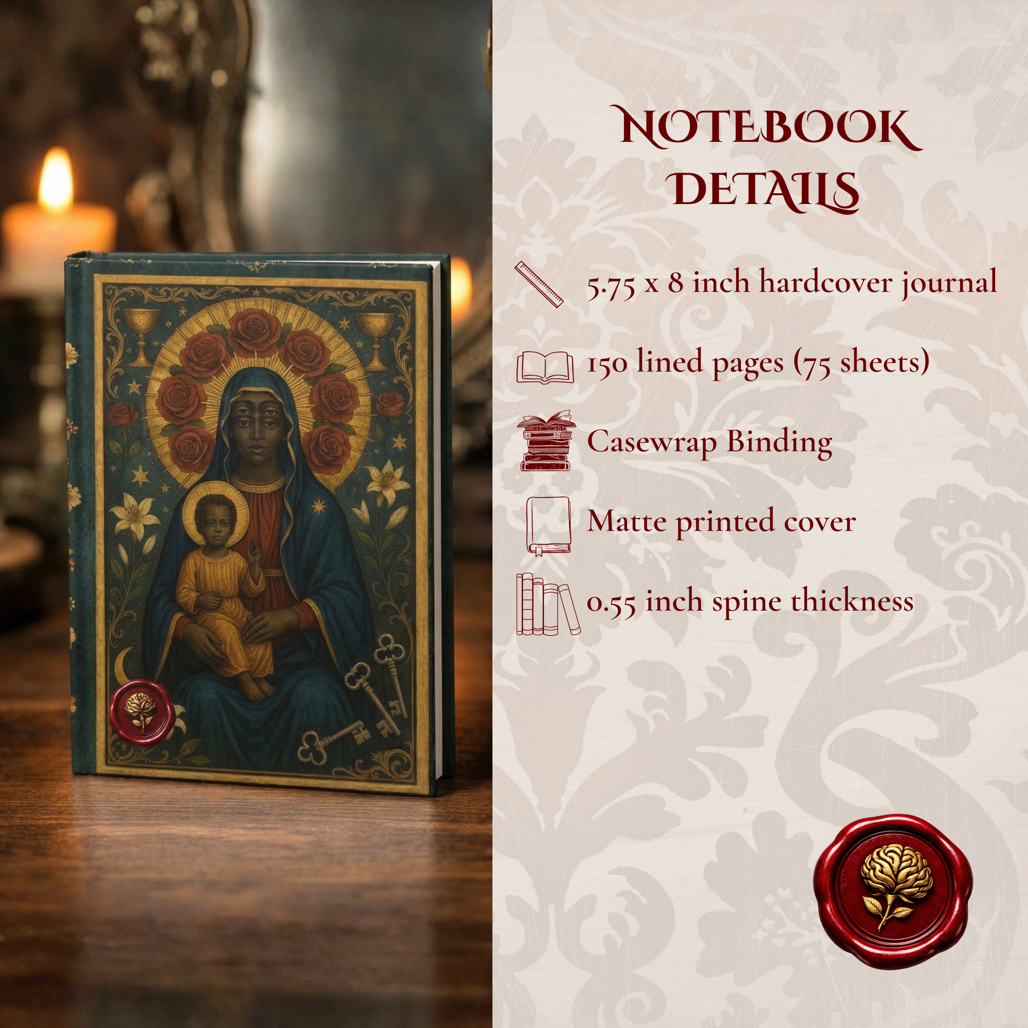Black Madonna Journal | Sacred Feminine Notebook | Spiritual Writing Journal | Divine Mother Aesthetic Diary | Mystical Devotional Notebook product thumbnail image